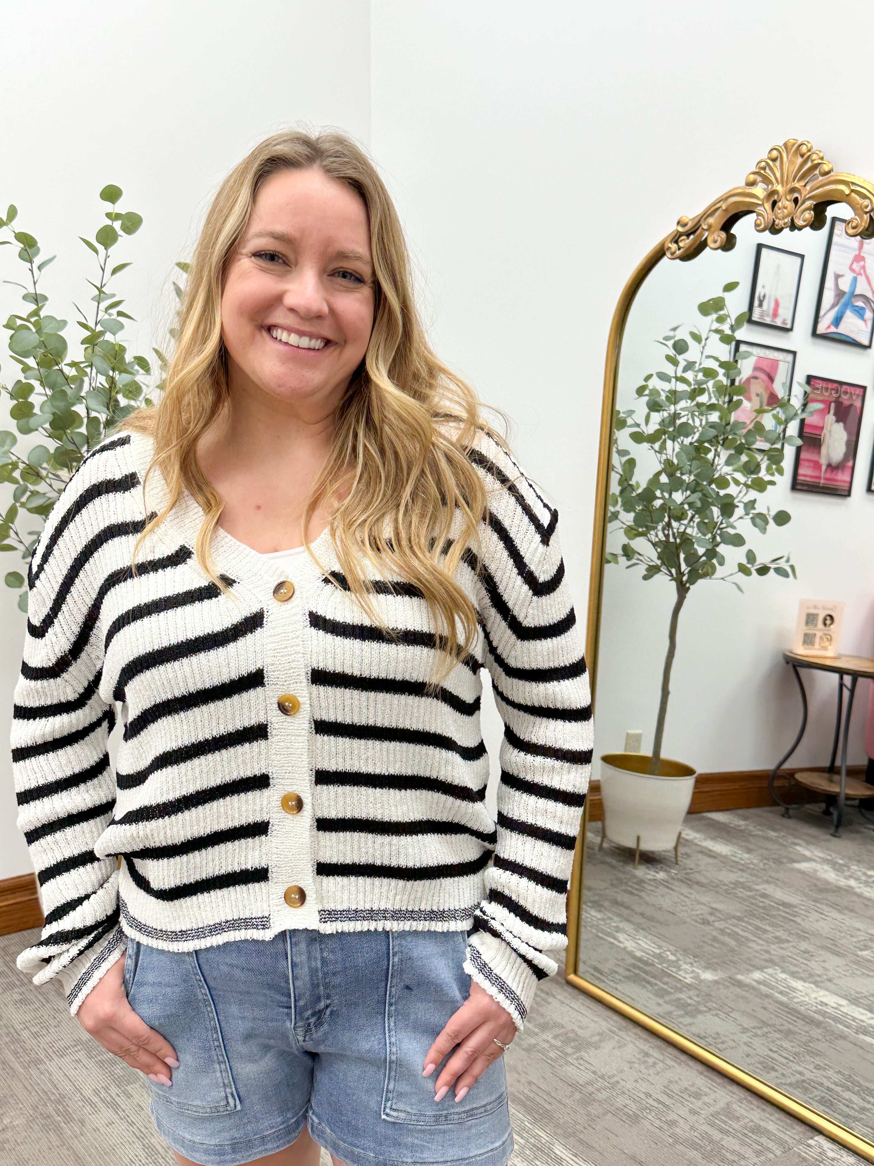 Melody Striped Button Cardigan