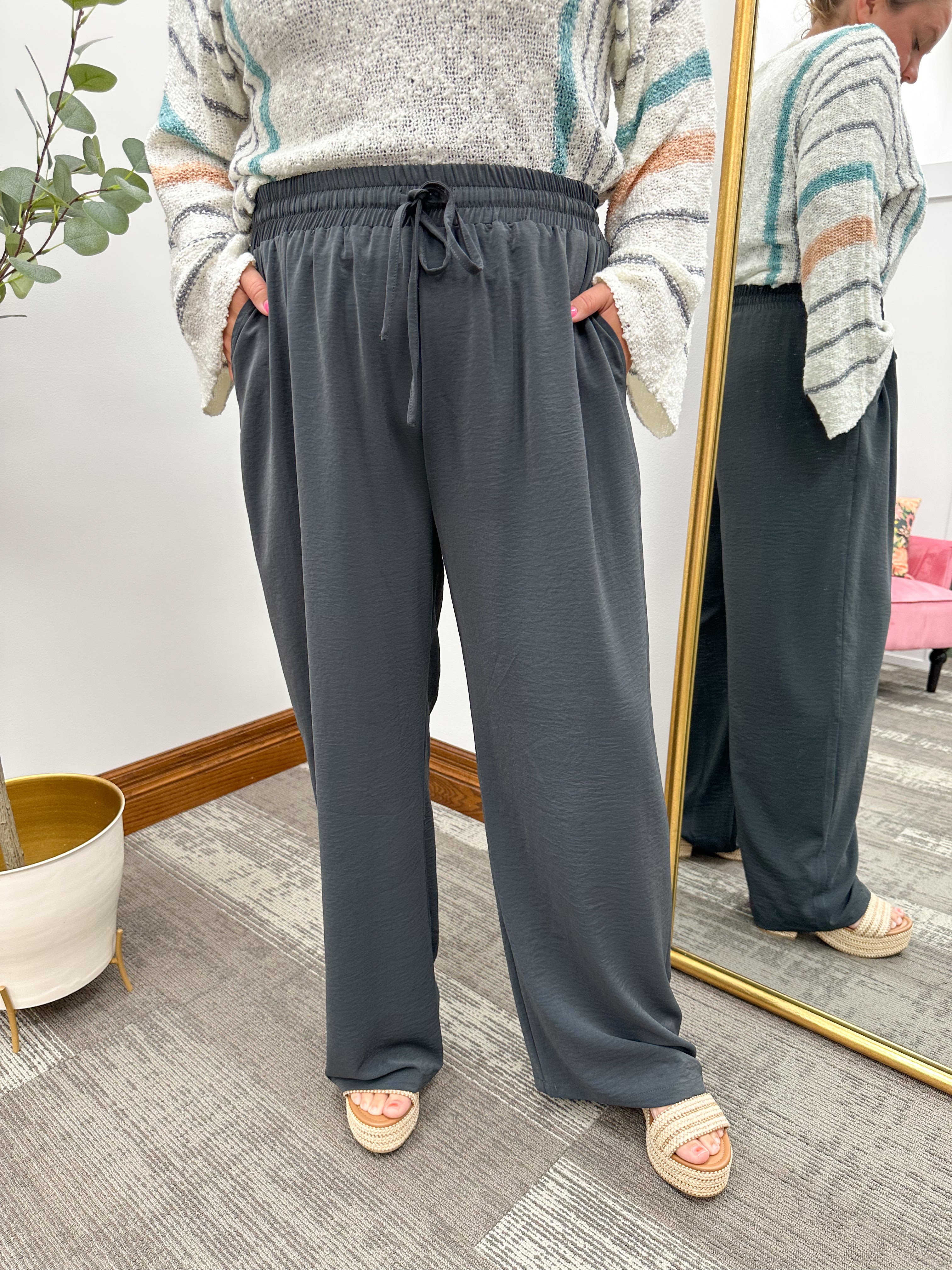 Navy Wide Leg Trouser Pants