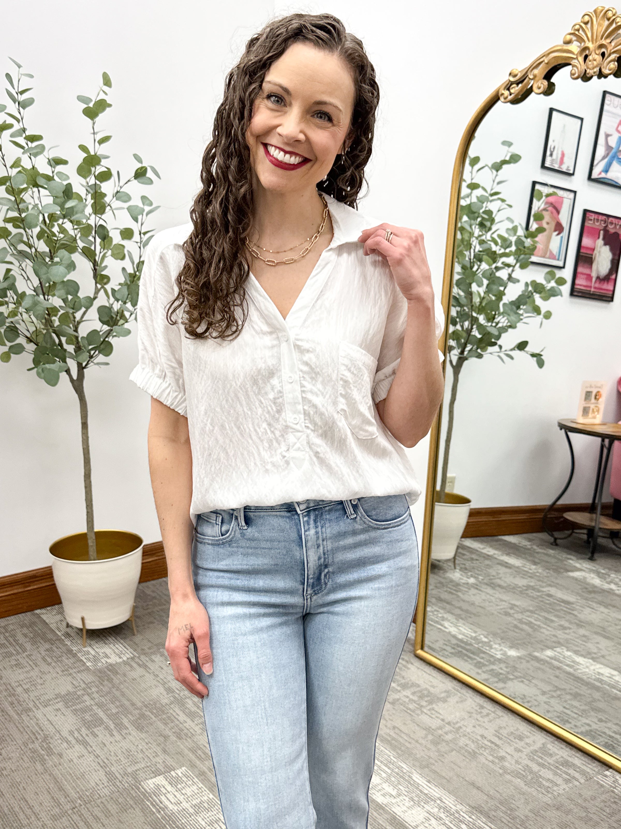 Willow White Button Up Top