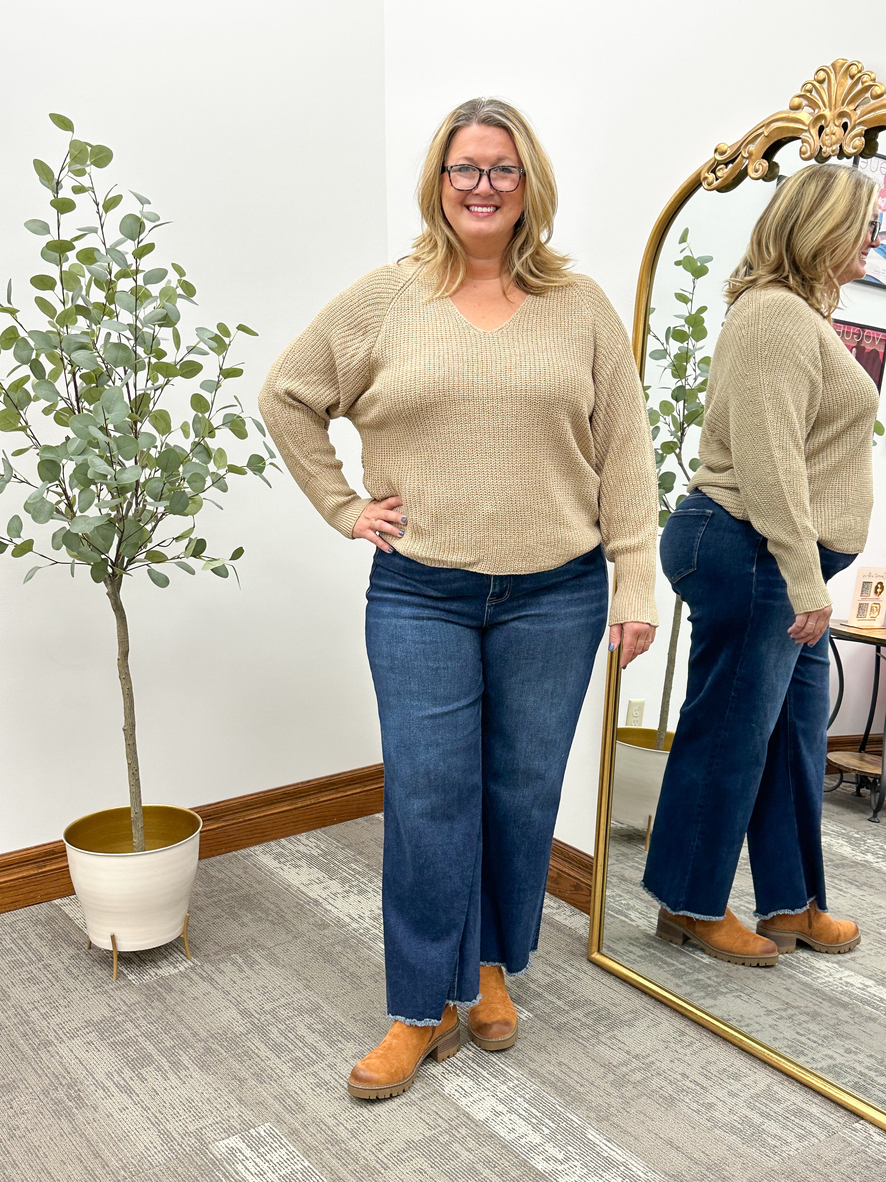 Taupe V-Neck Lightweight Sweater