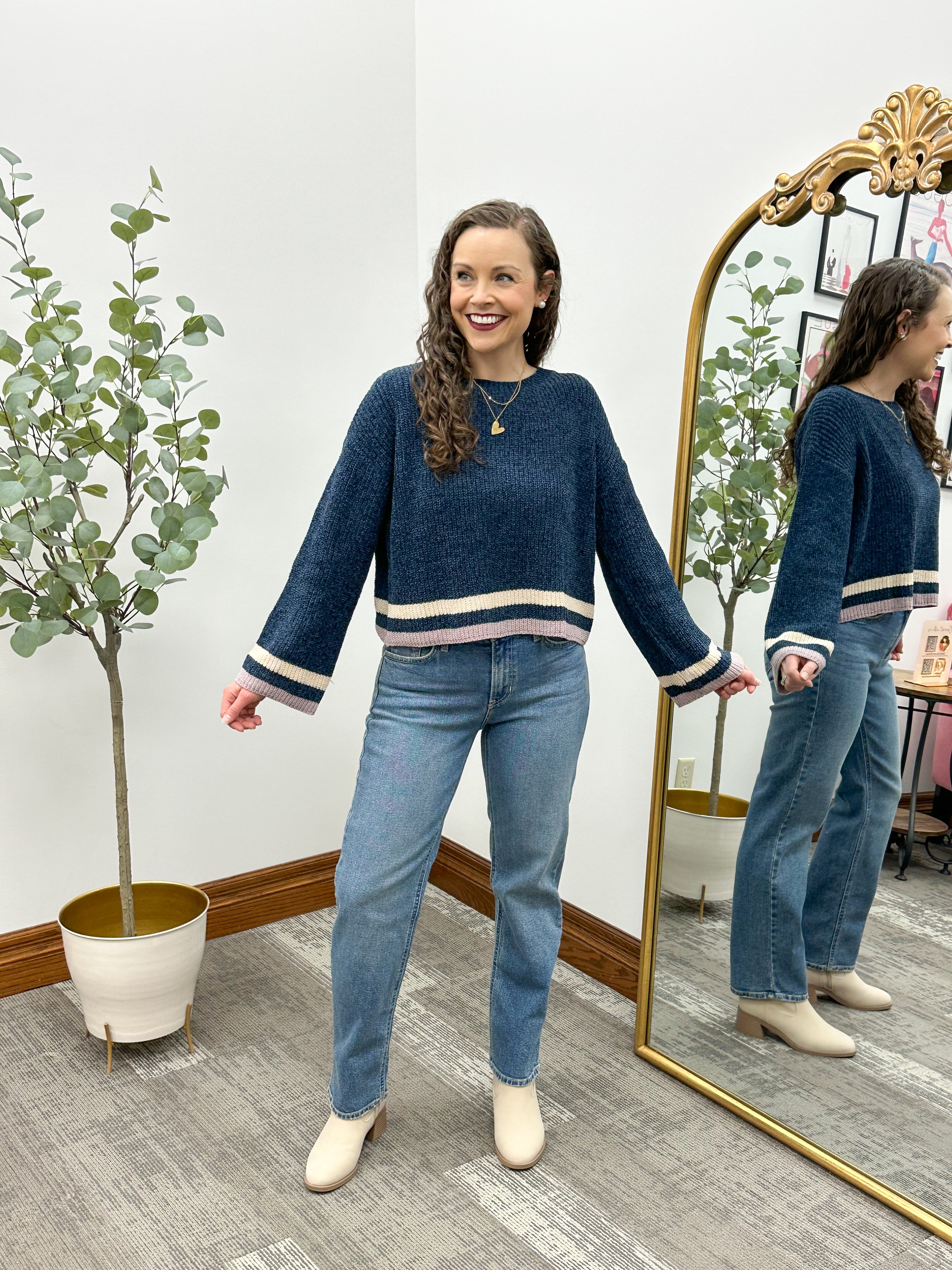 Navy Chenille Crop Sweater