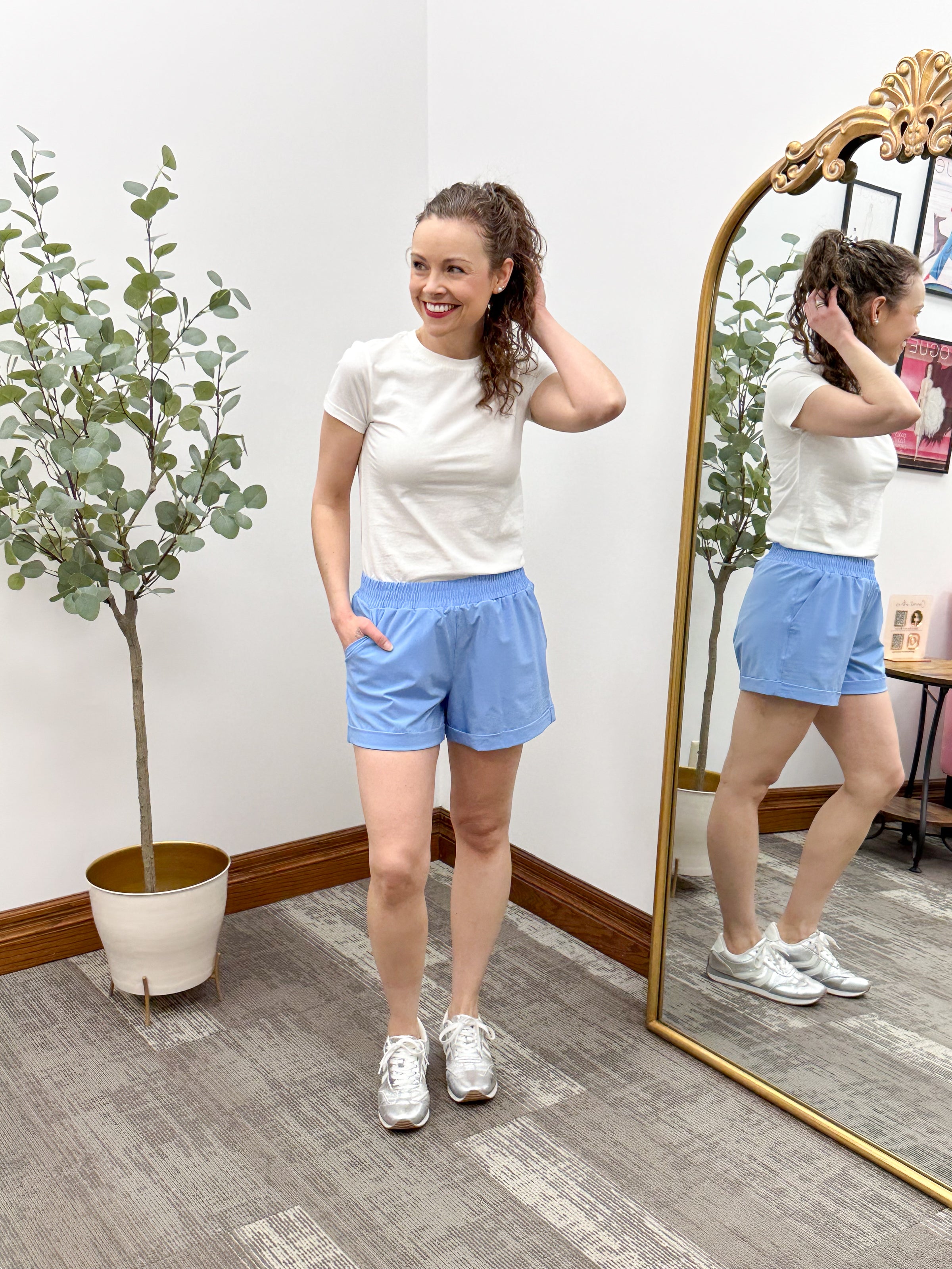 High Waist Cuffed Leg Athleisure Shorts
