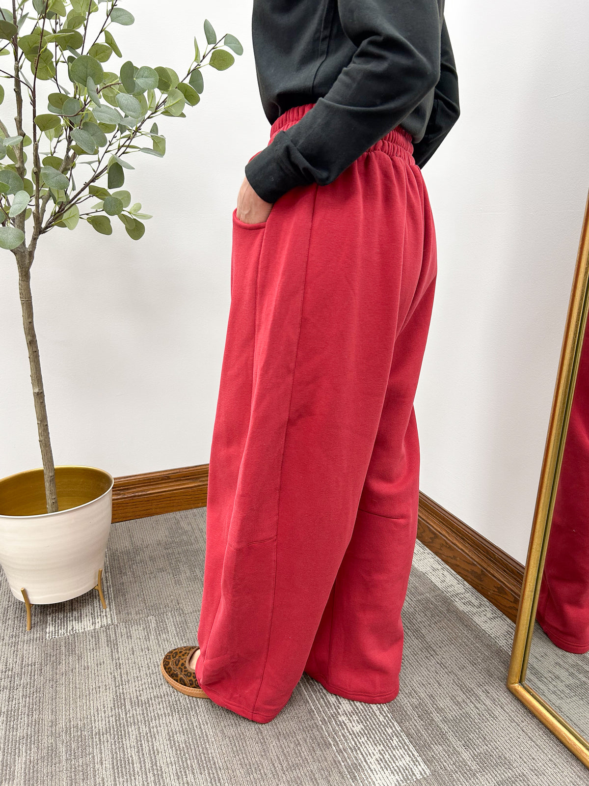 Red Fleece Barrel Sweatpants