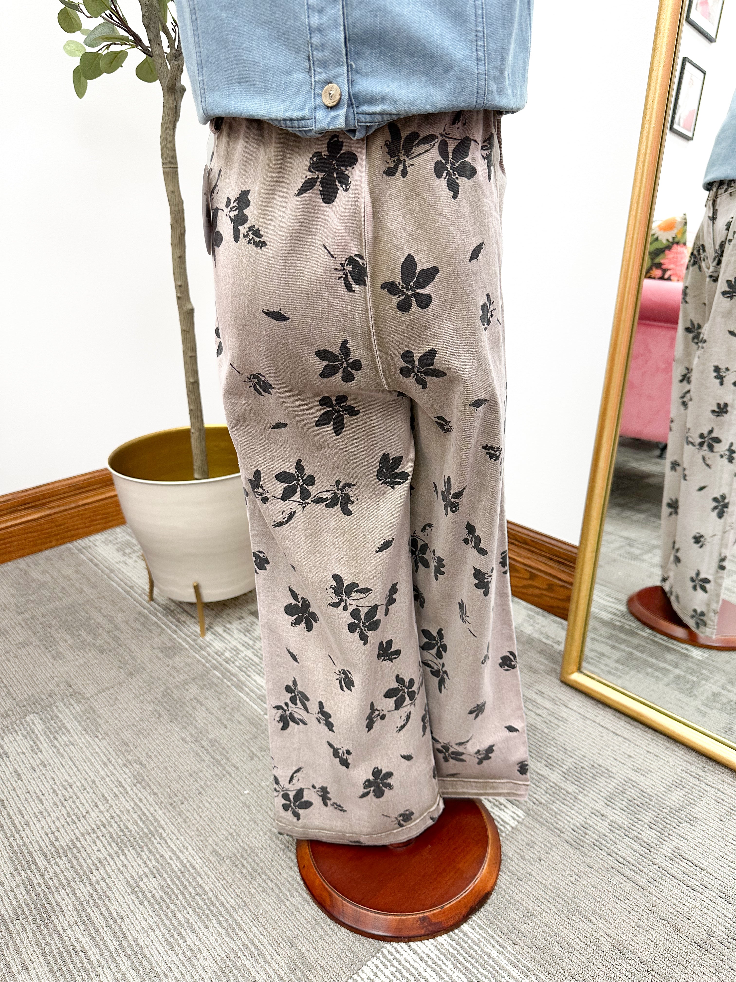 Girls Brown Floral Wide Leg Jeans