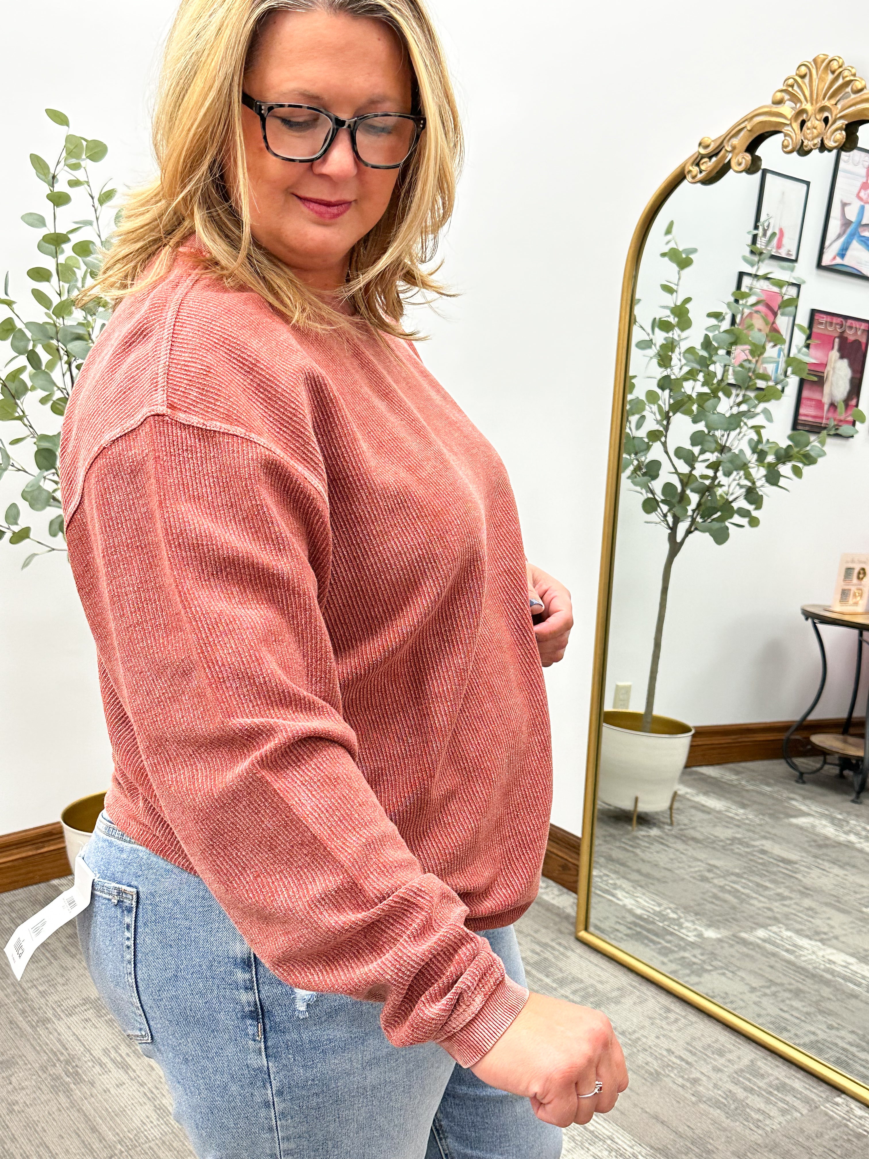 Brick Corded Crewneck Pullover Sweatshirt