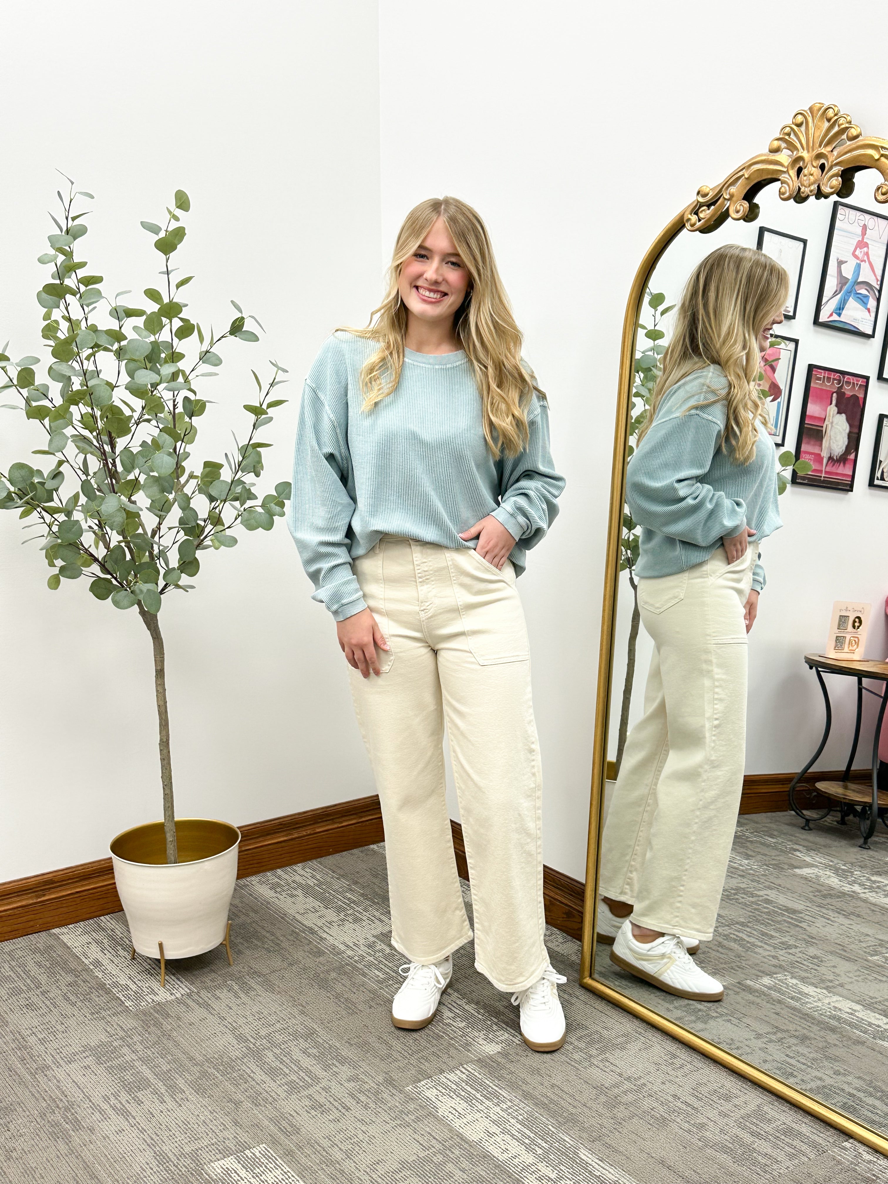 Almond Front Pocket Wide Leg Jeans