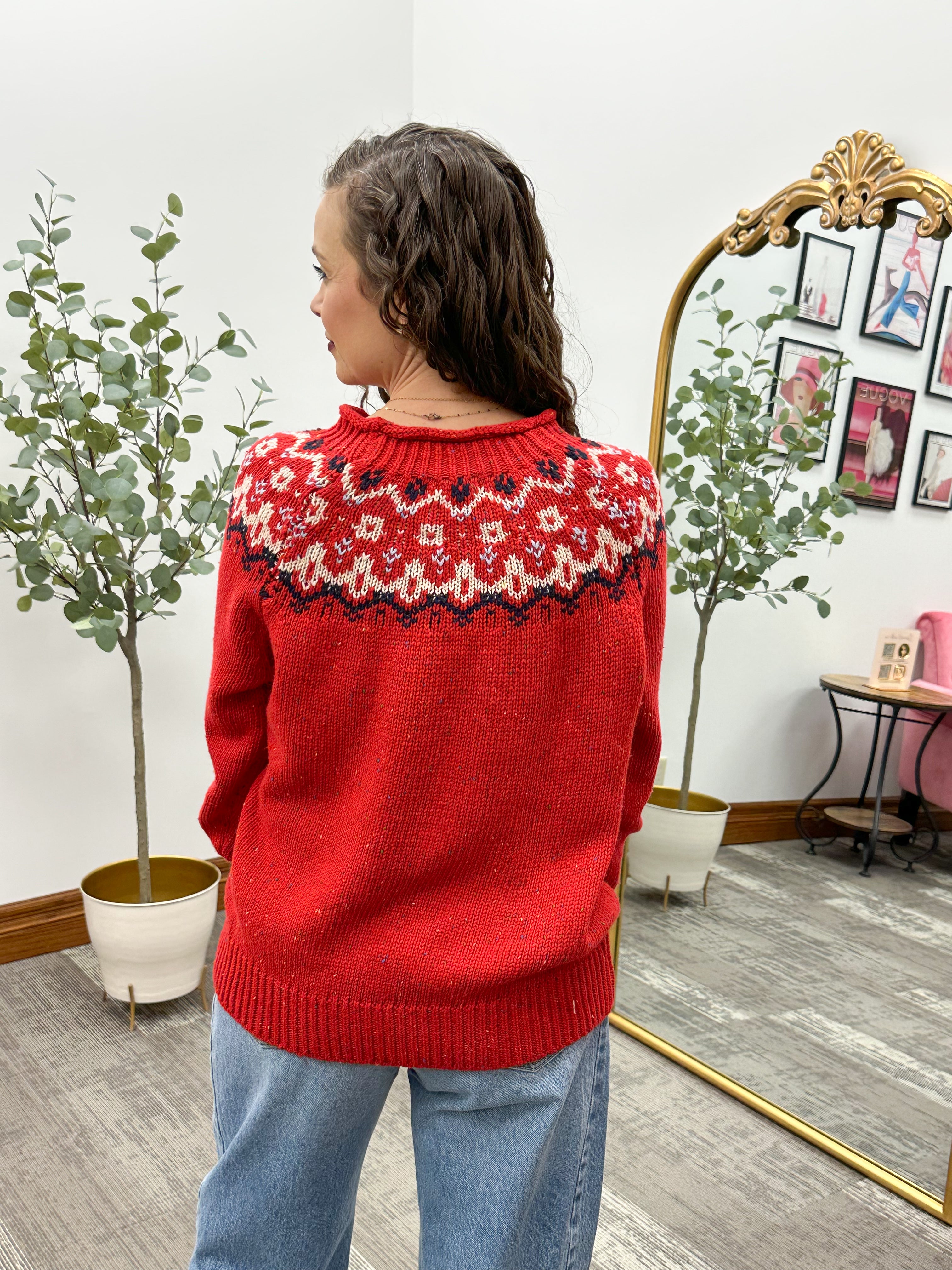 Red Fair Isle Knit Sweater