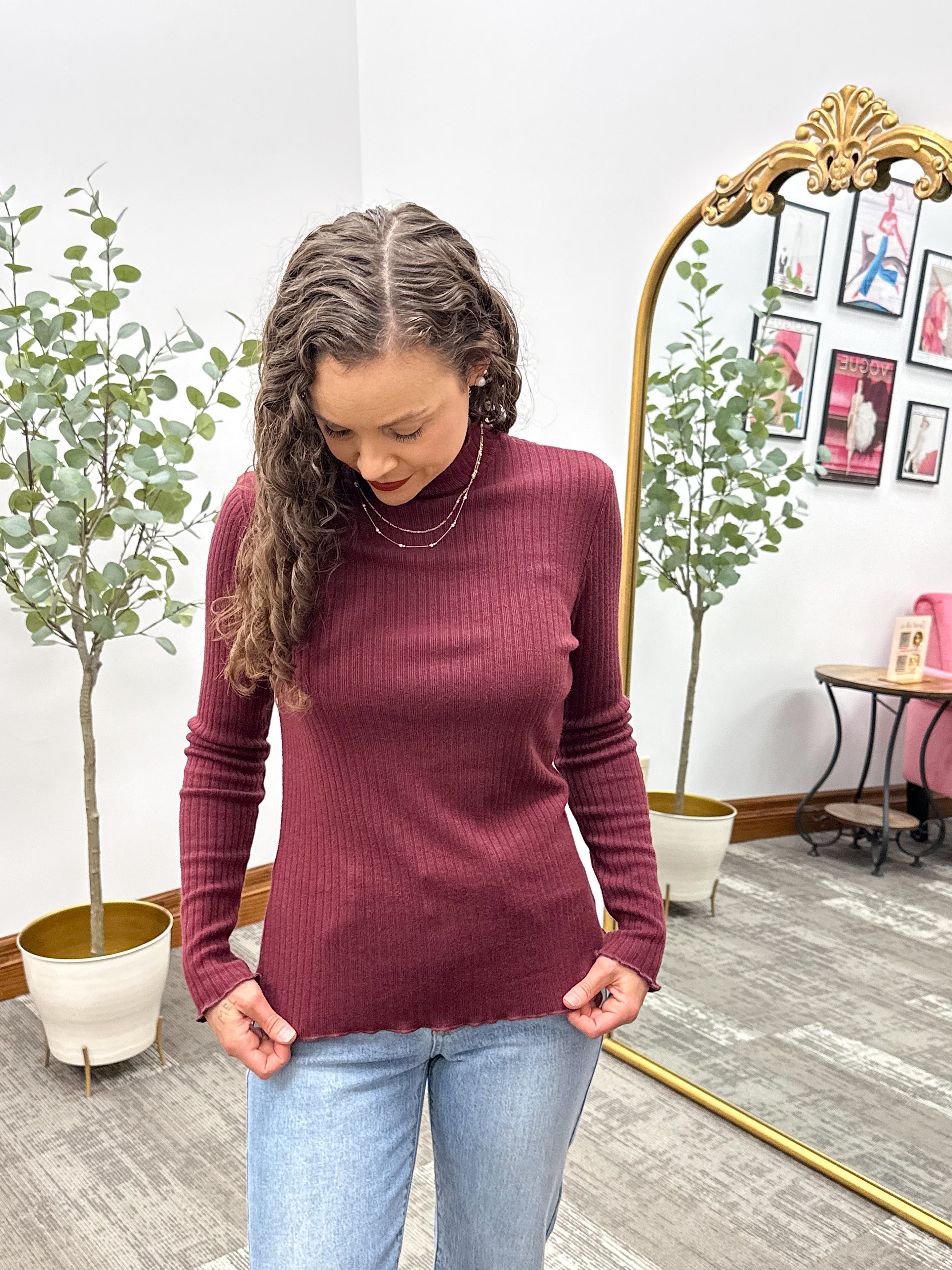 Lettuce Hem Mock Neck Top