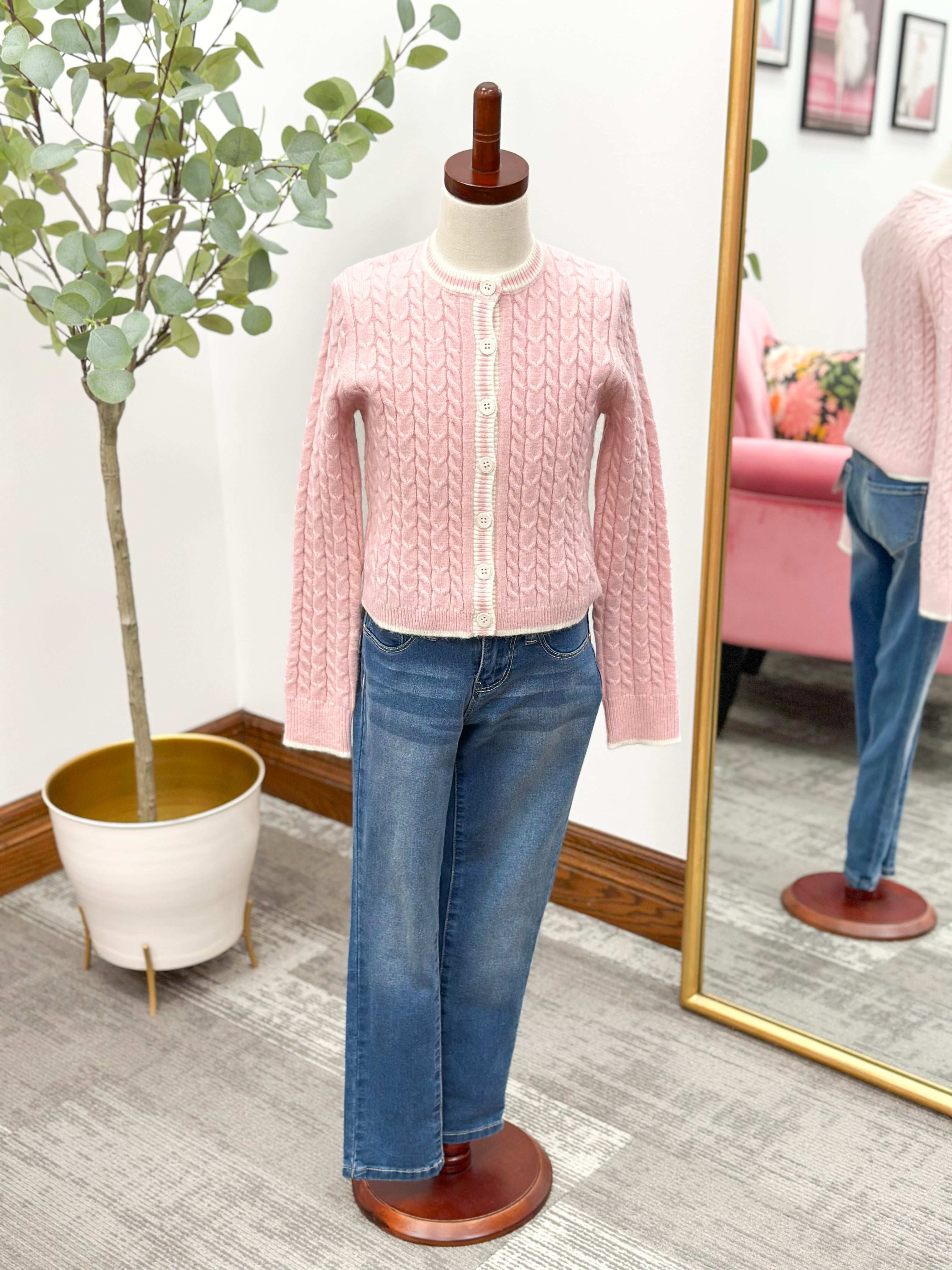 Girls Cropped Cable Knit Cardigan