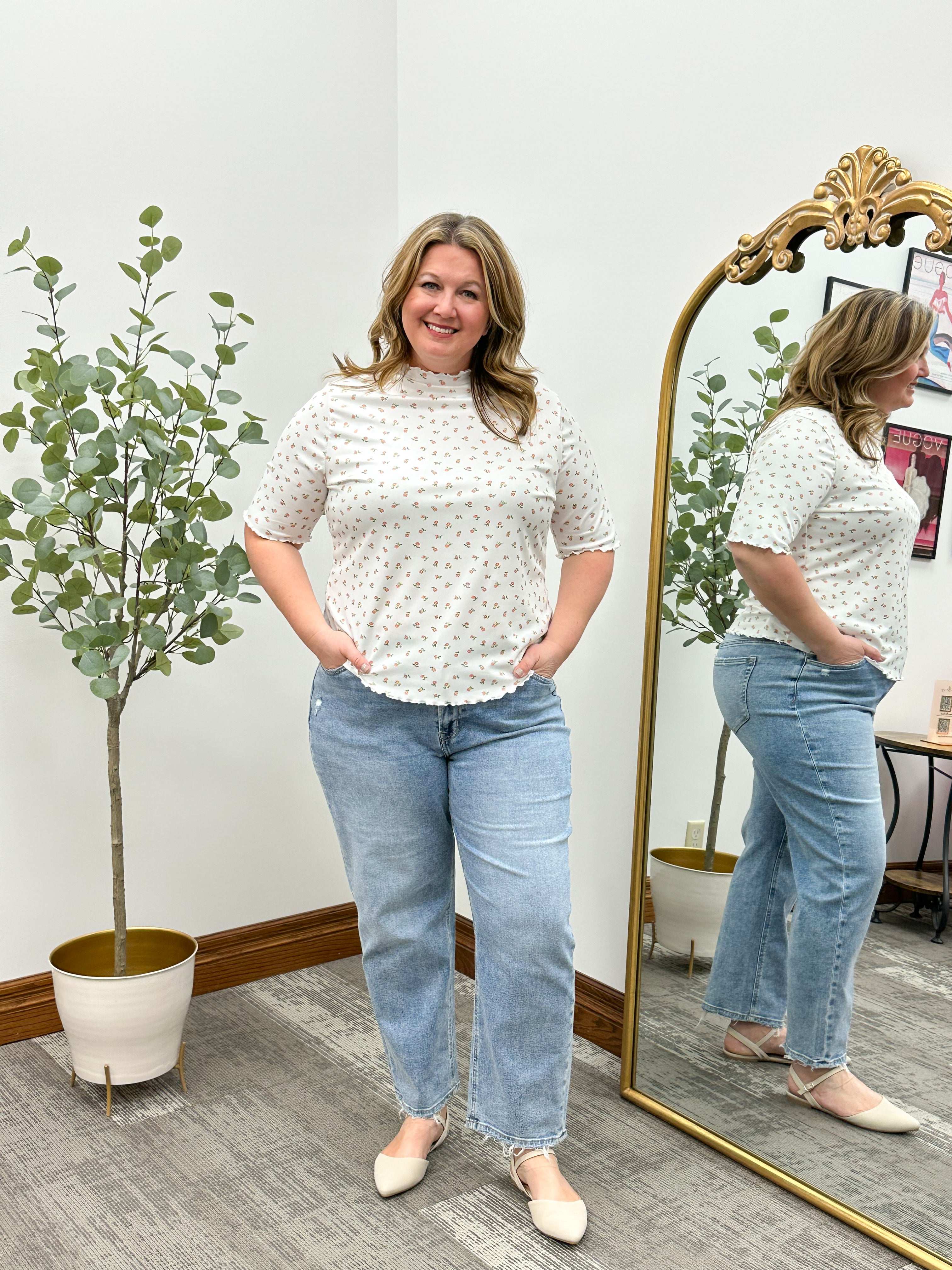 Sonya Ditsy Floral Ribbed Top