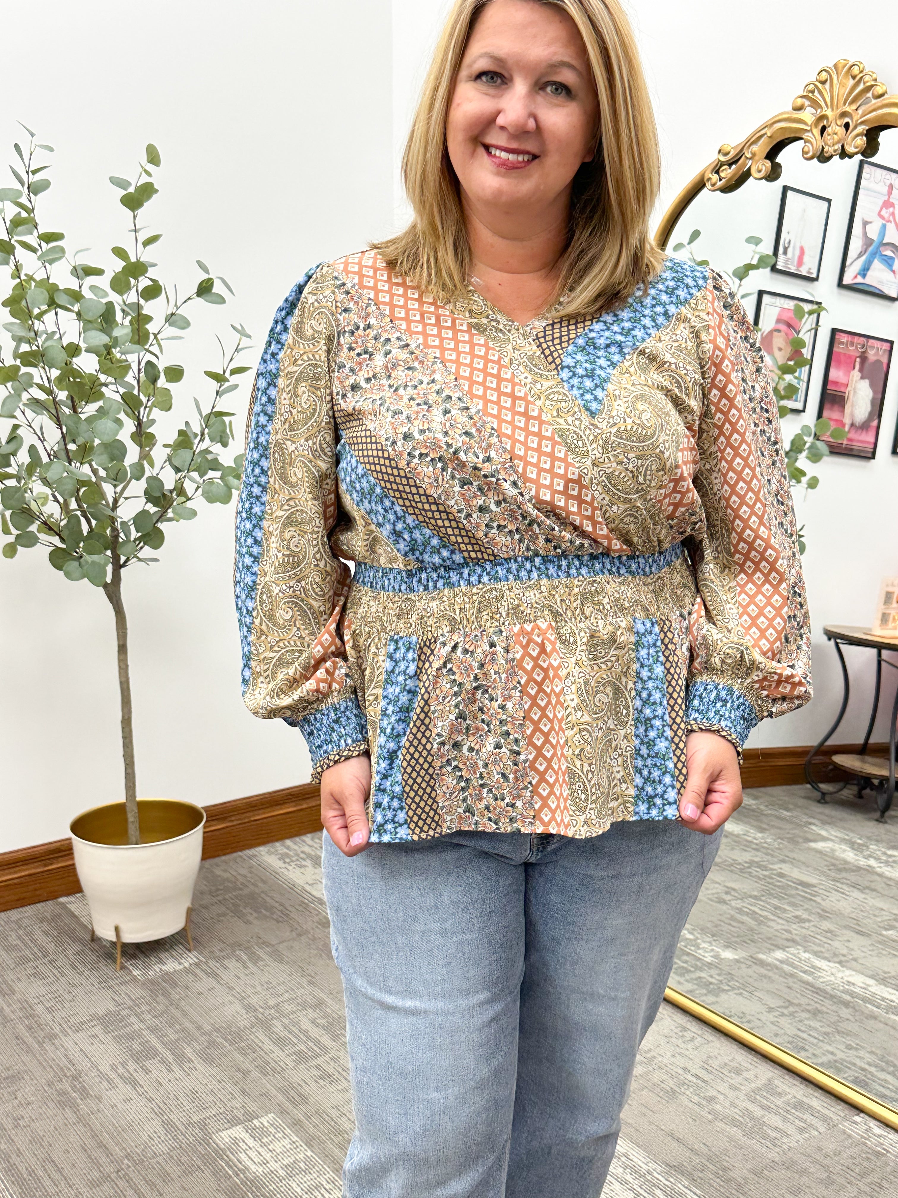 Plus Size Color Block Peplum Blouse
