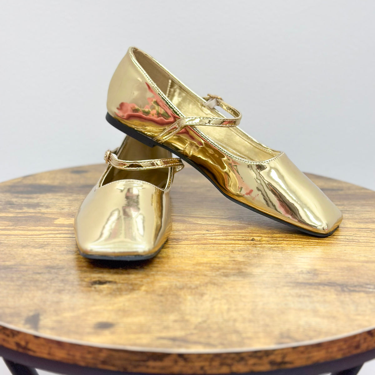 Gold Square Toe Ballet Flats 7.5