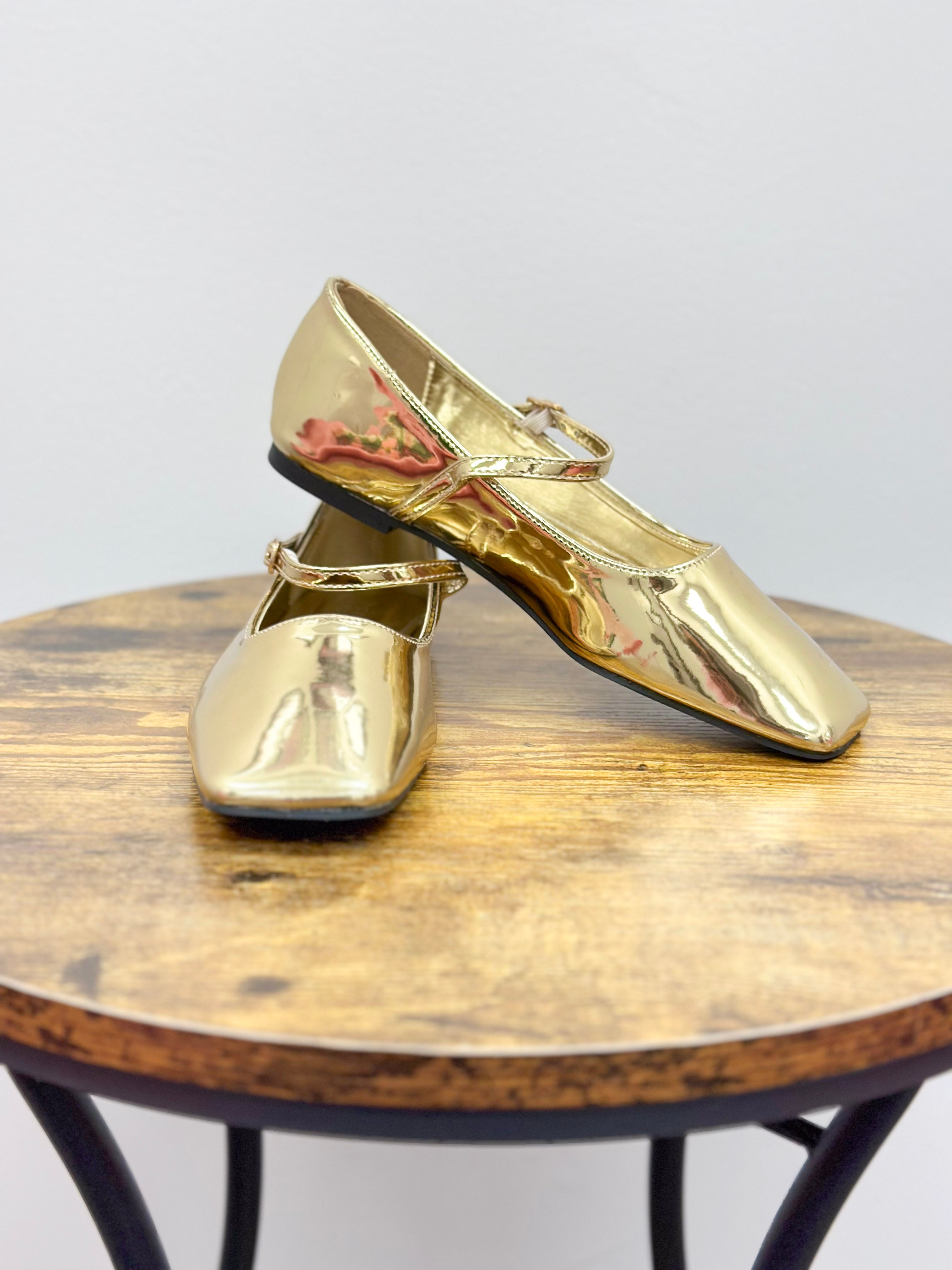 Gold Square Toe Ballet Flats