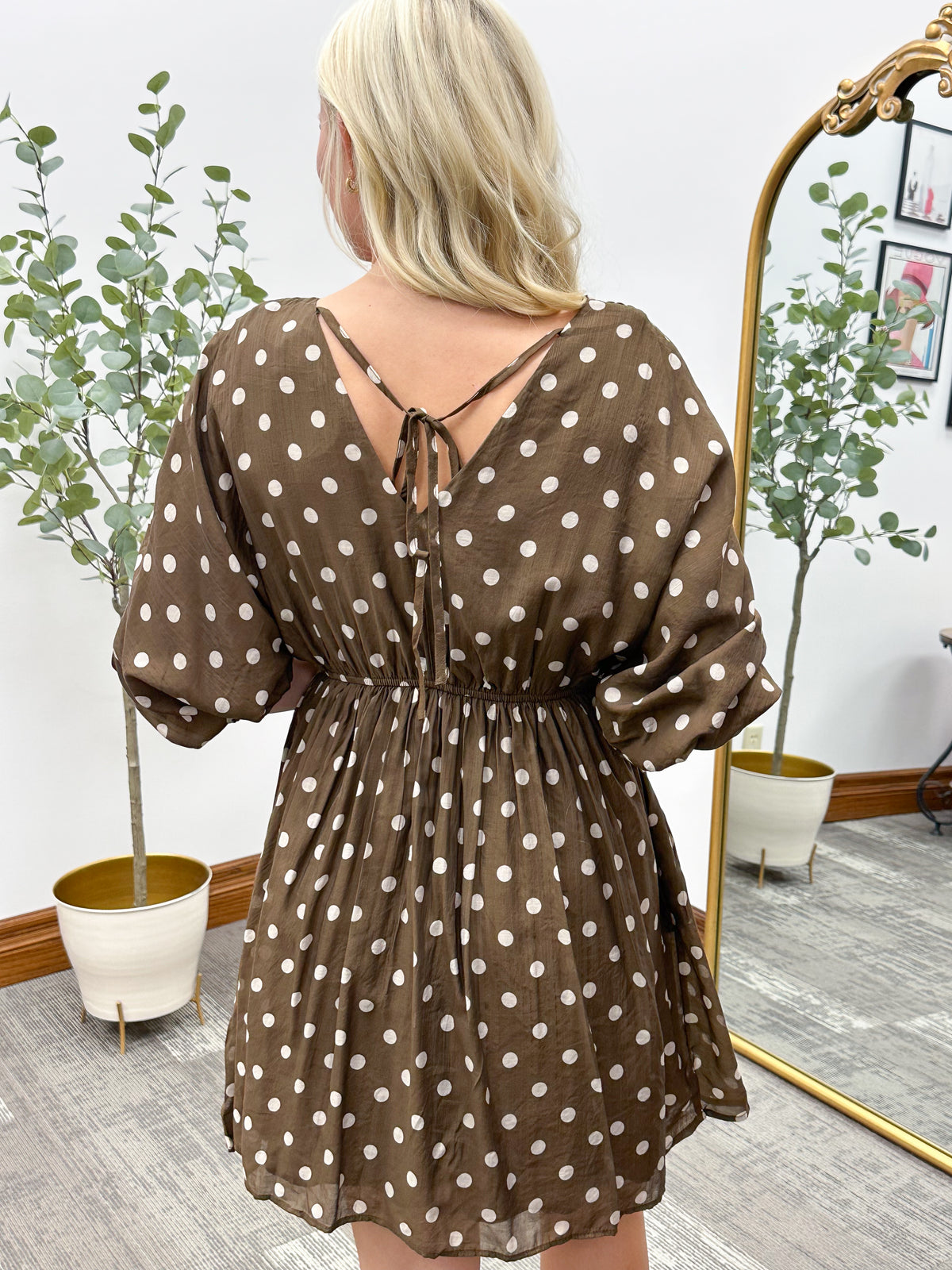 Brown & Beige Polka Dot Mini Dress (S-3X)