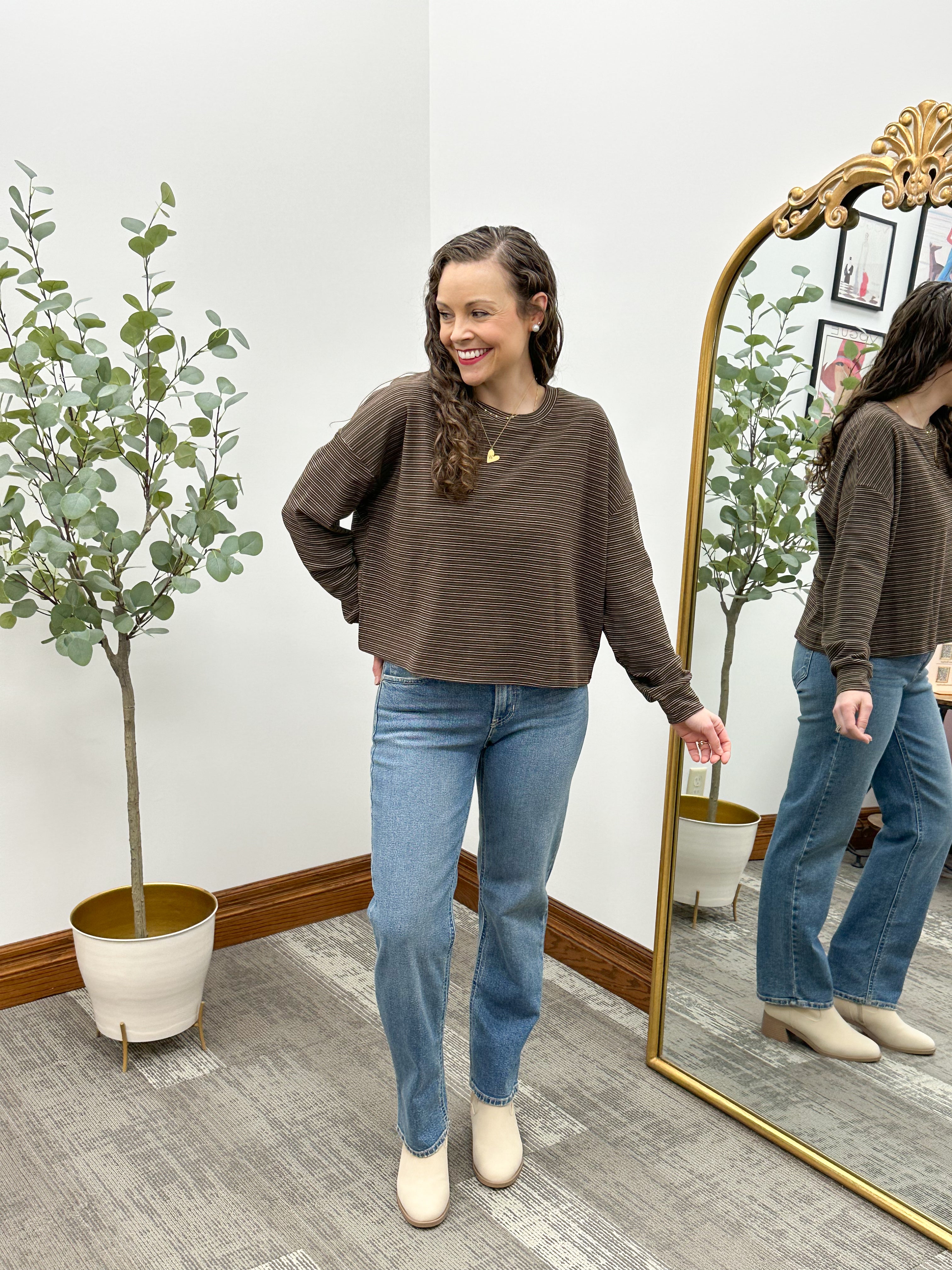 Brown Multi Striped Long Sleeve Top