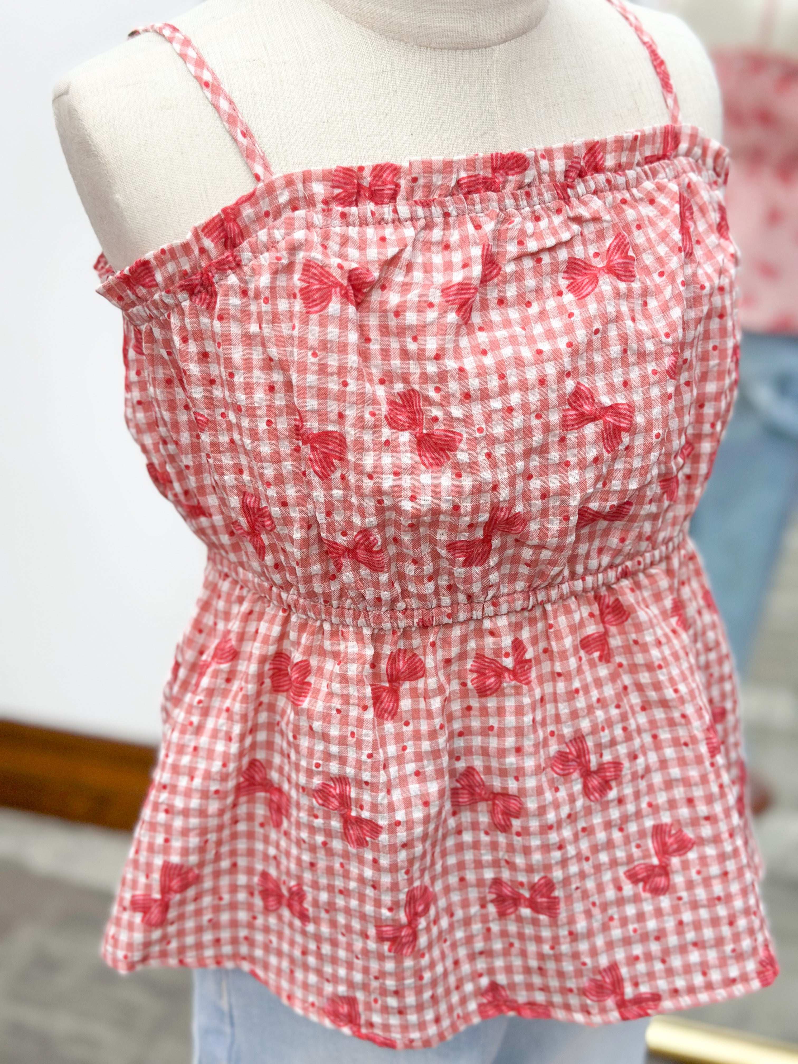 Girls Pink Bow Print Tank Top