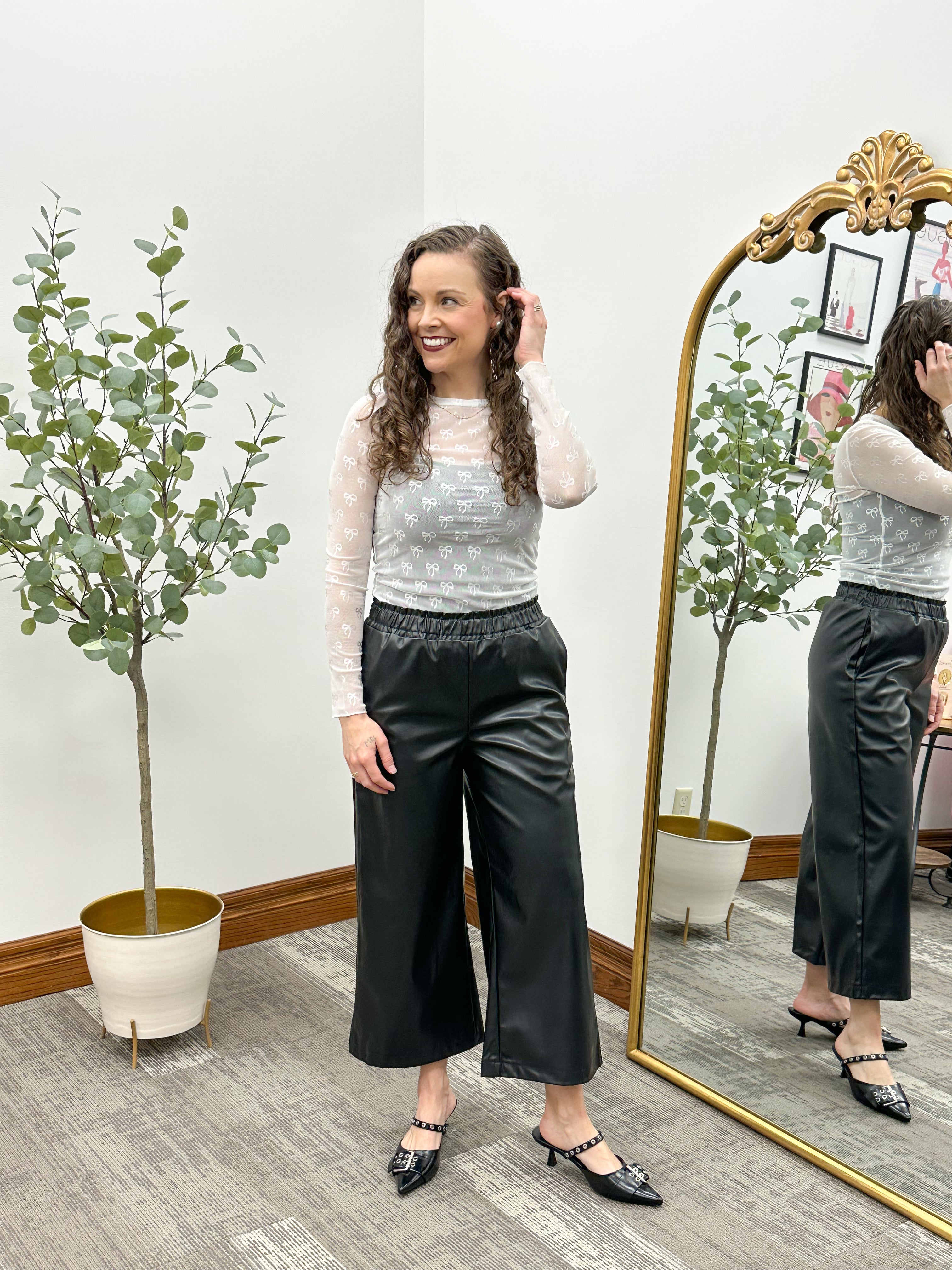 Black Wide Leg Faux Leather Culotte Pants