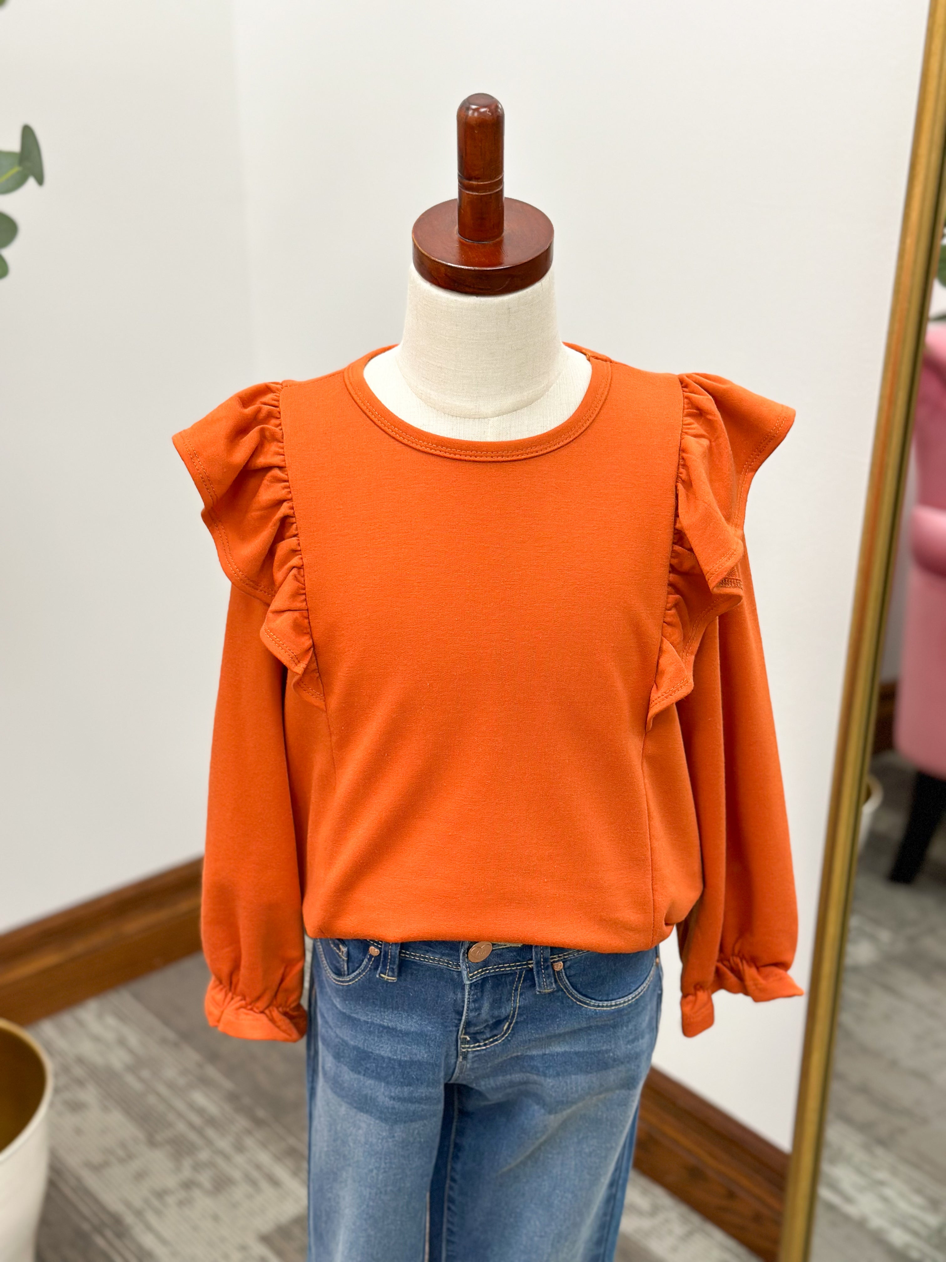 Girls Orange Ruffle Top