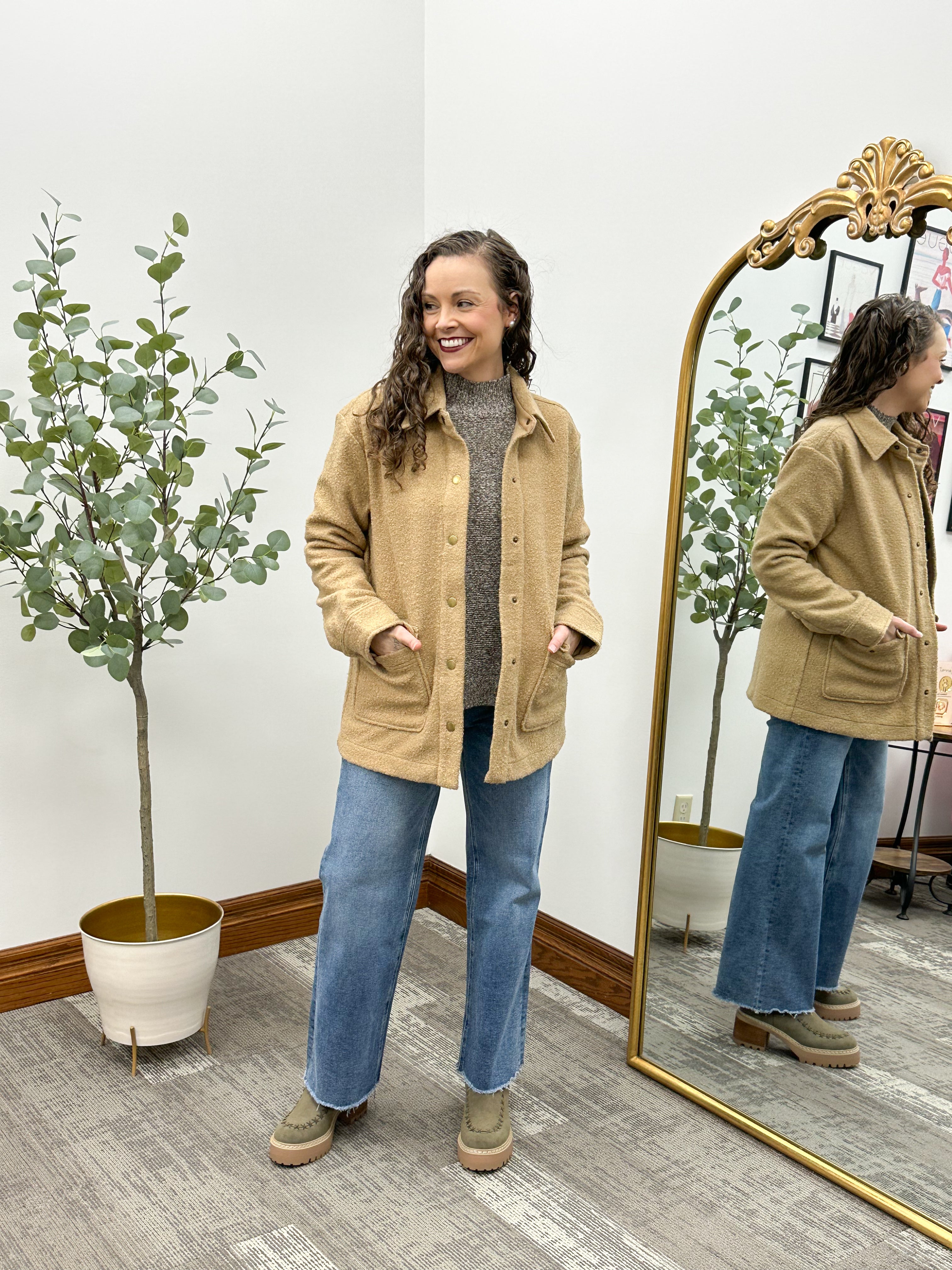 Tan Snap Button Teddy Jacket