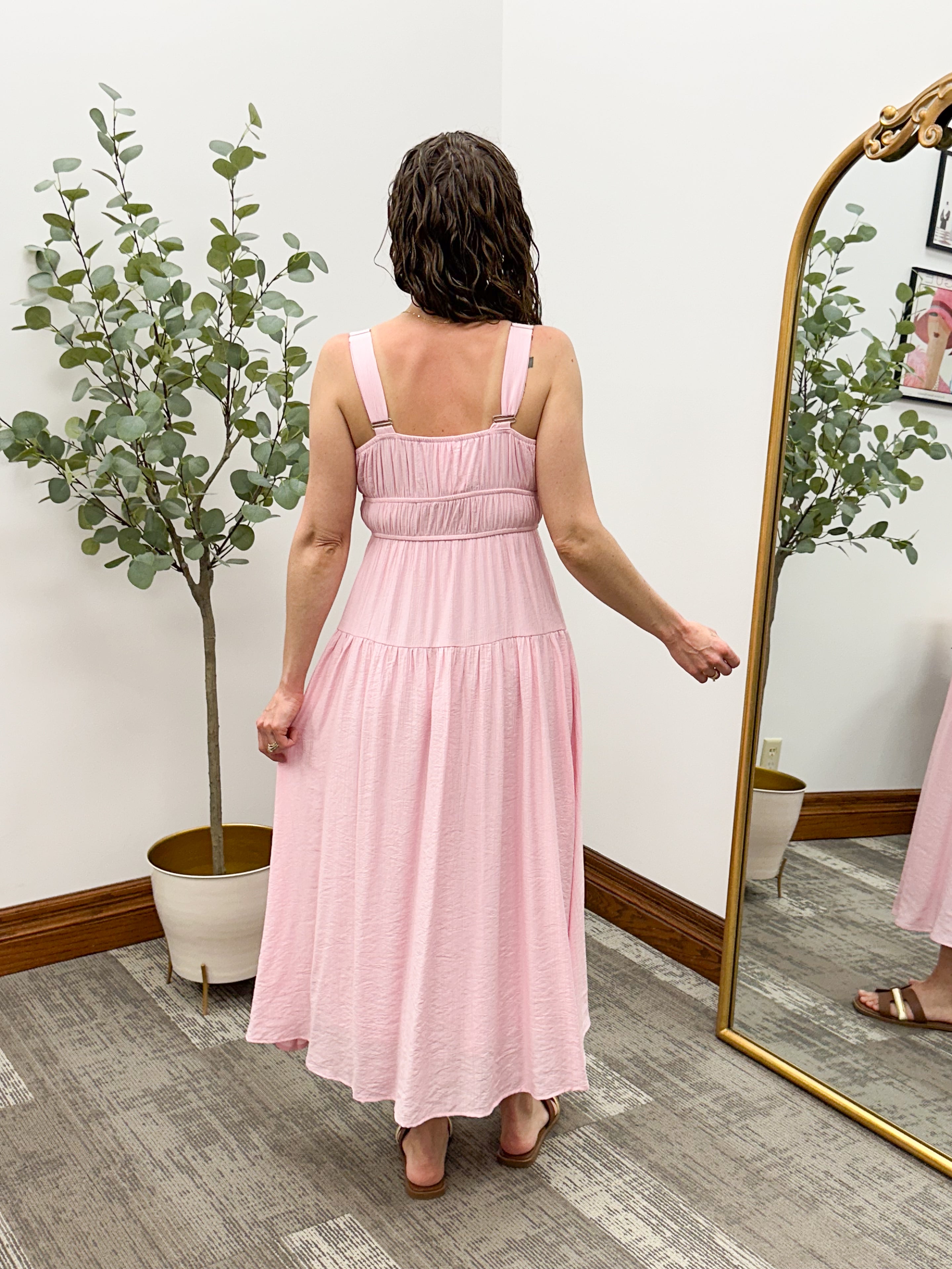 Pink Front Tie Midi Dress