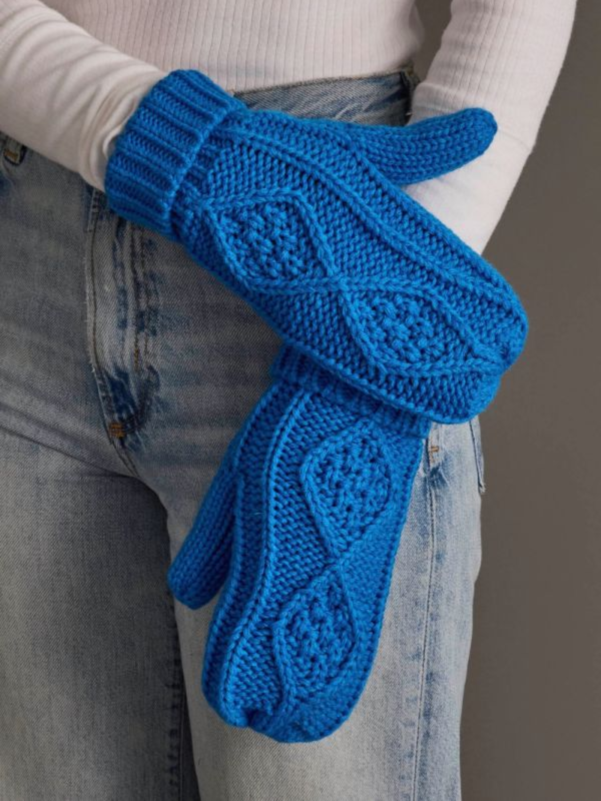Blue Cable Knit Mittens