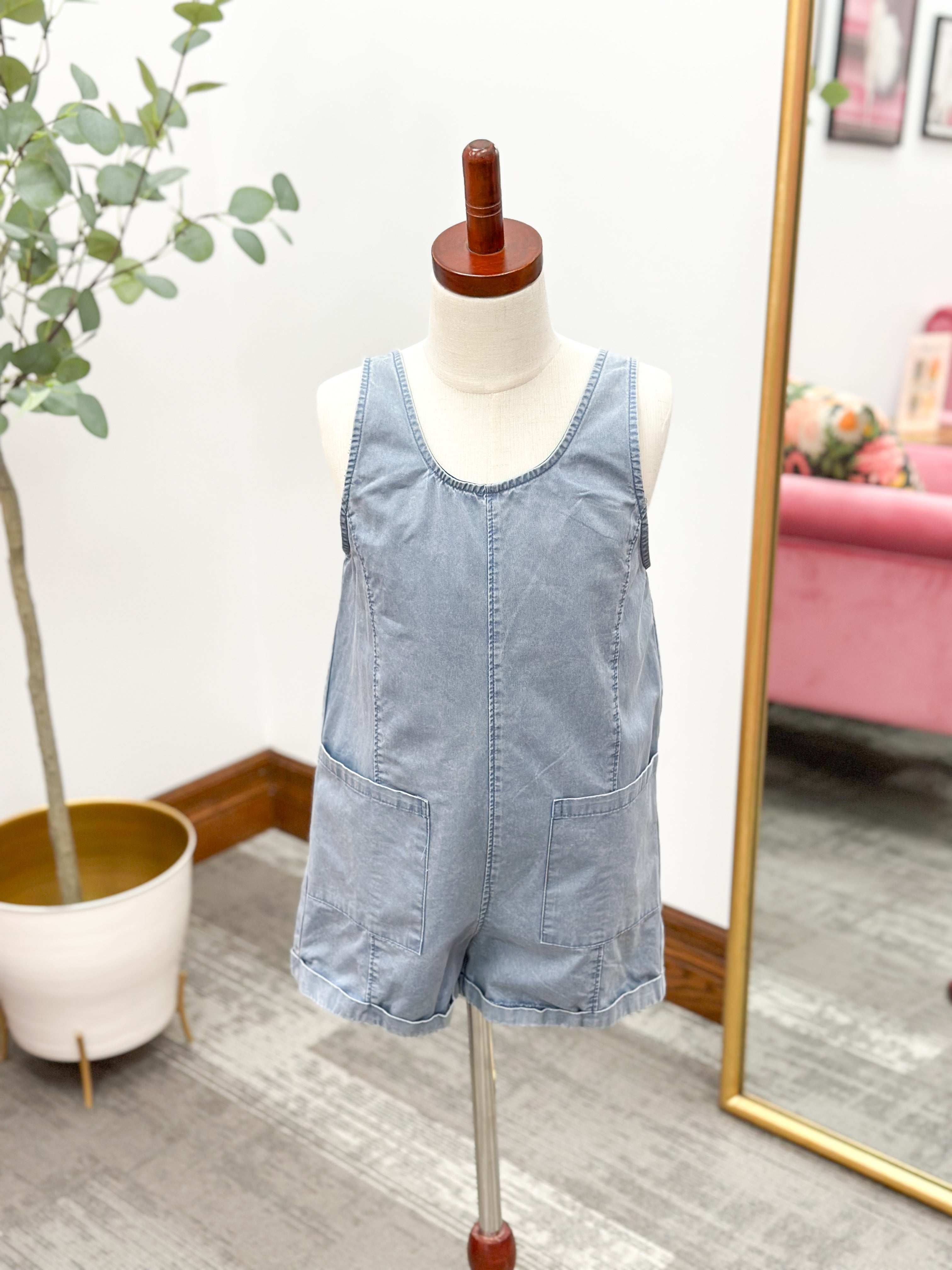 Girls Vintage Wash Denim Romper