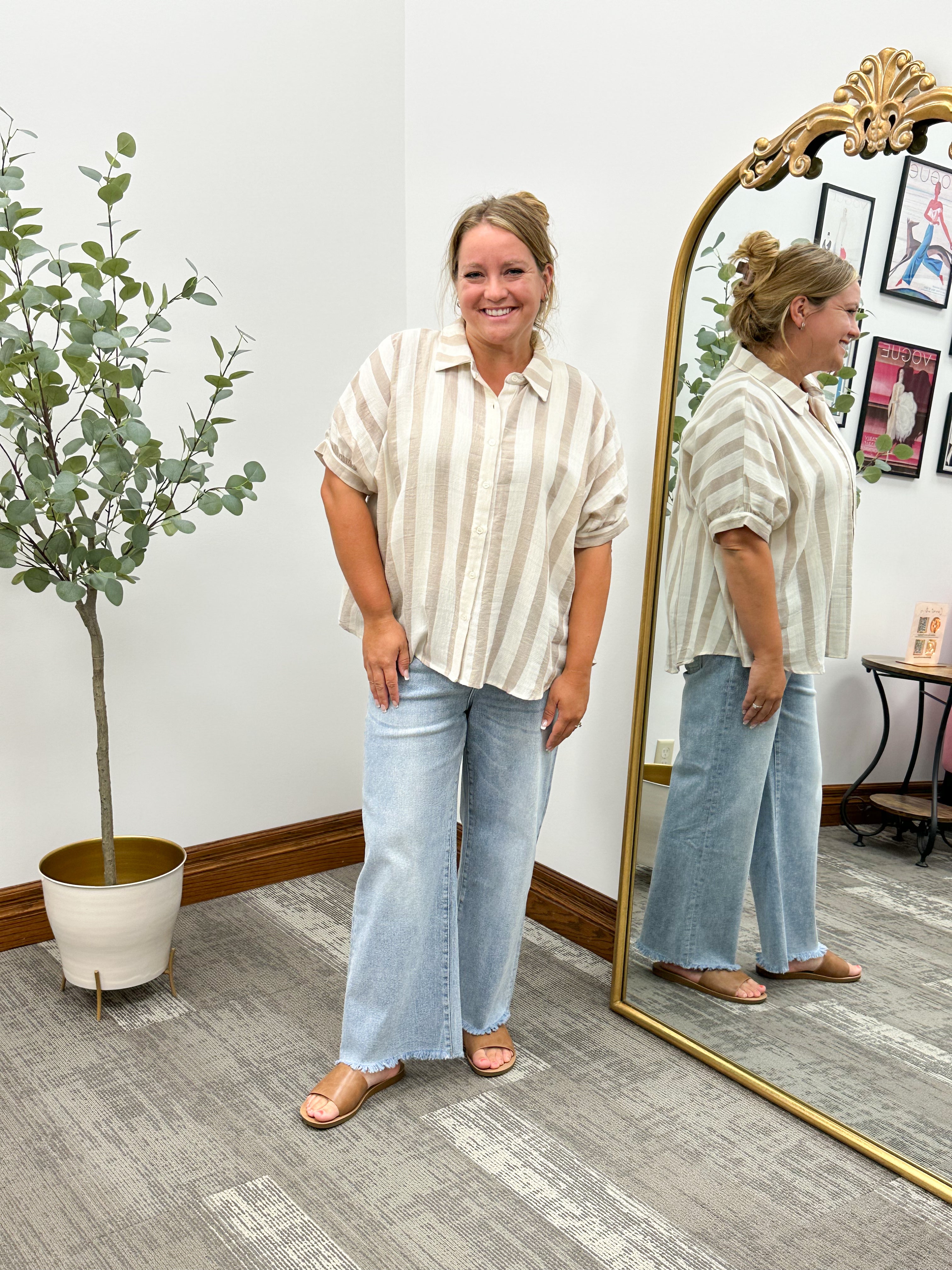 Neutral Striped Oversized Shirt