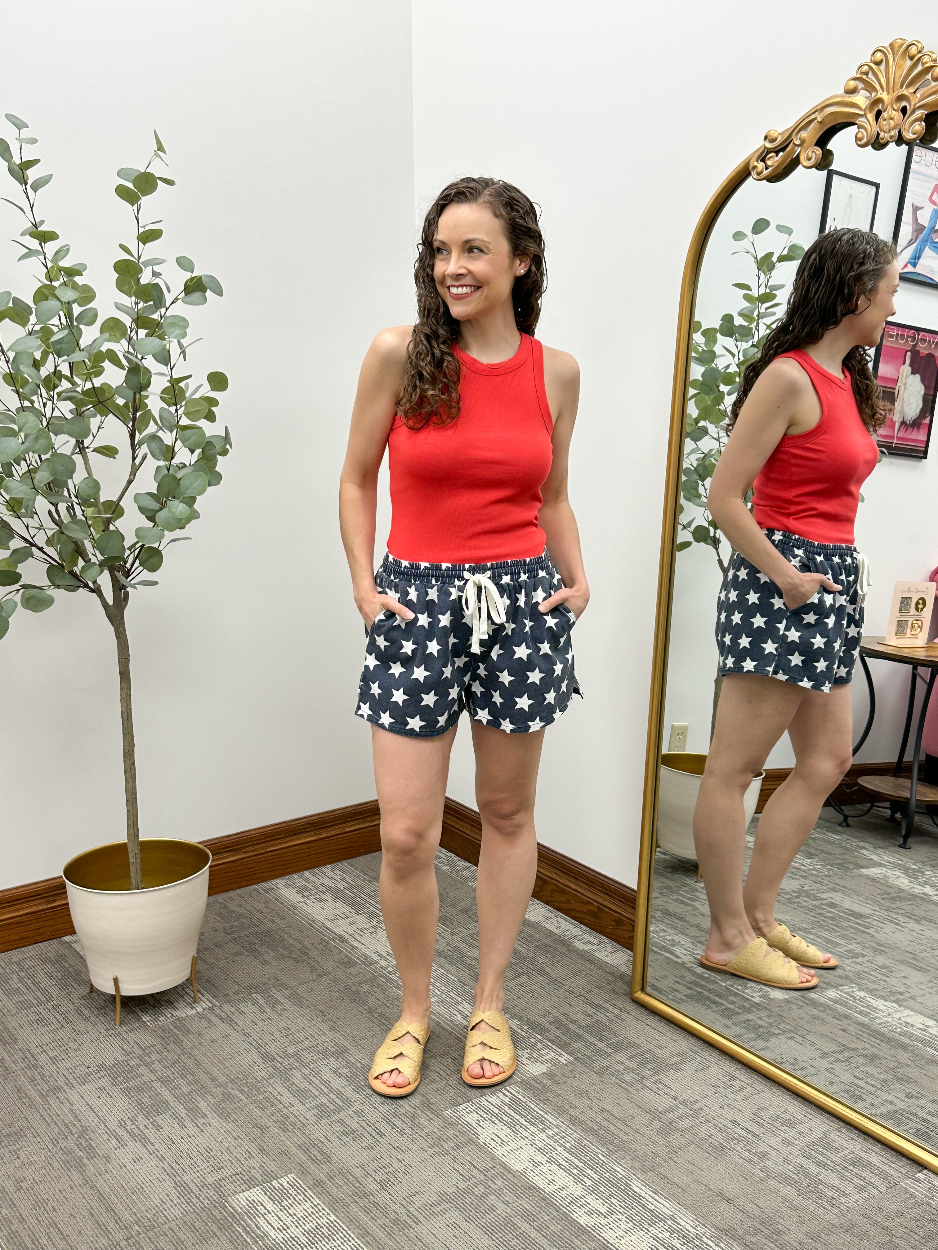 Star Print Denim Shorts