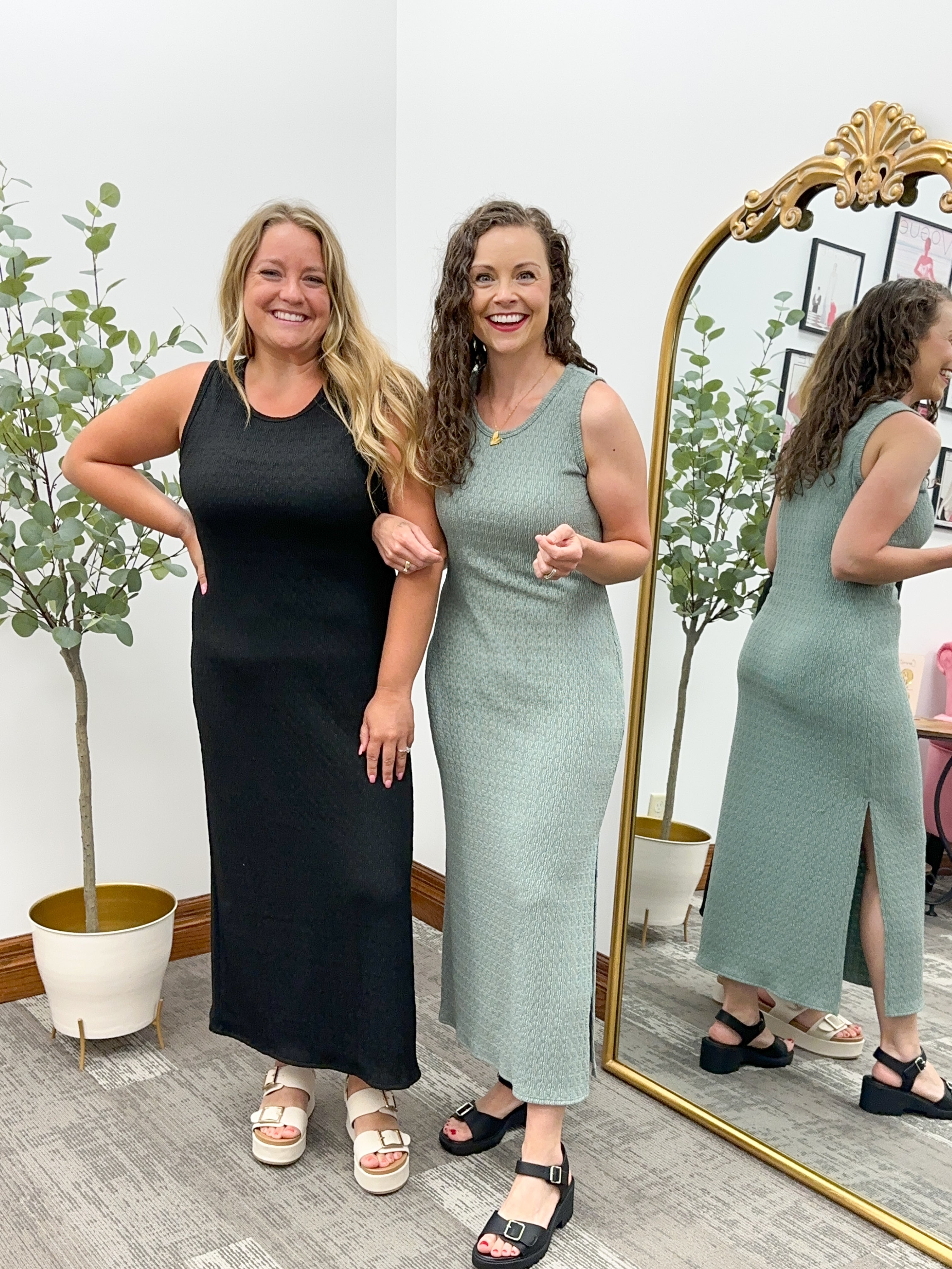 Textured Side Slit Form Fitting Maxi Dress