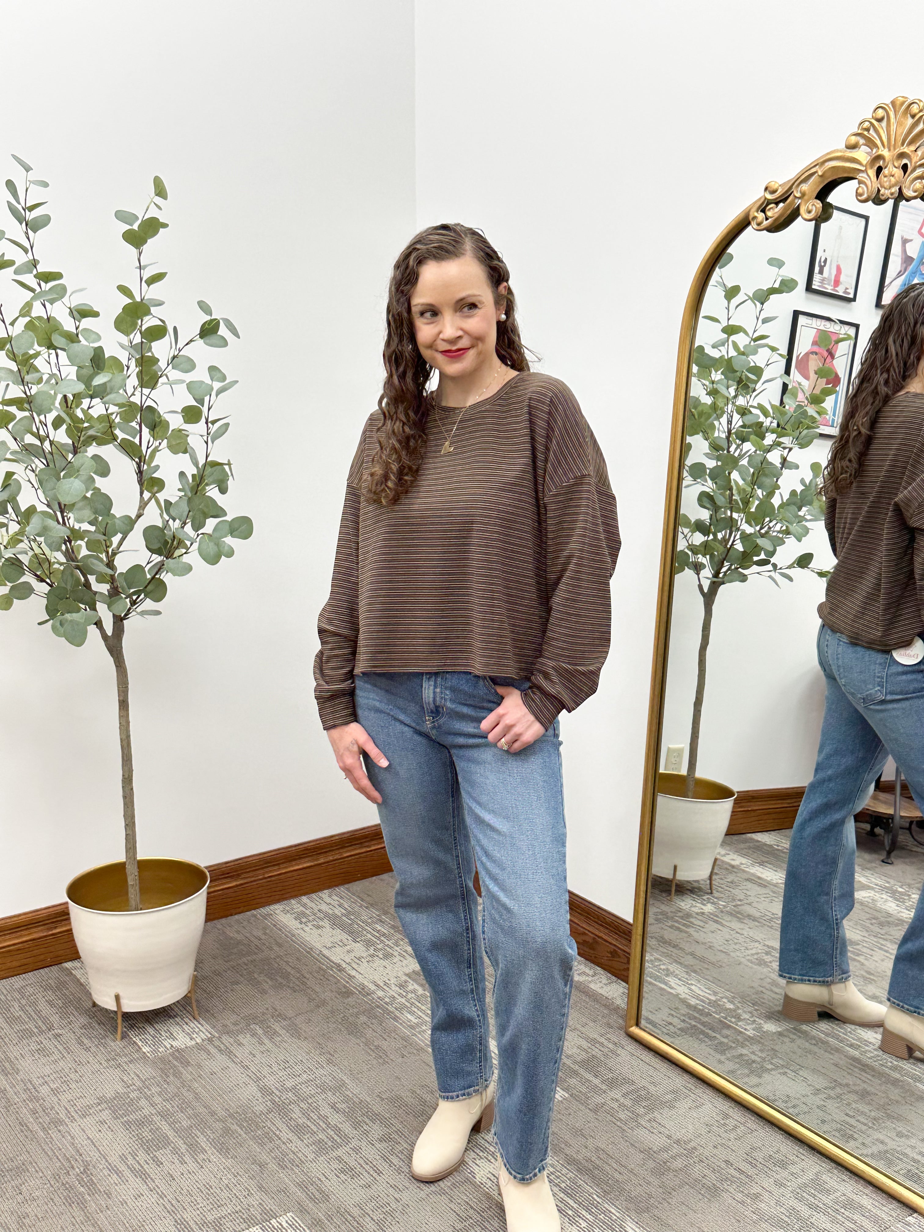 Brown Multi Striped Long Sleeve Top
