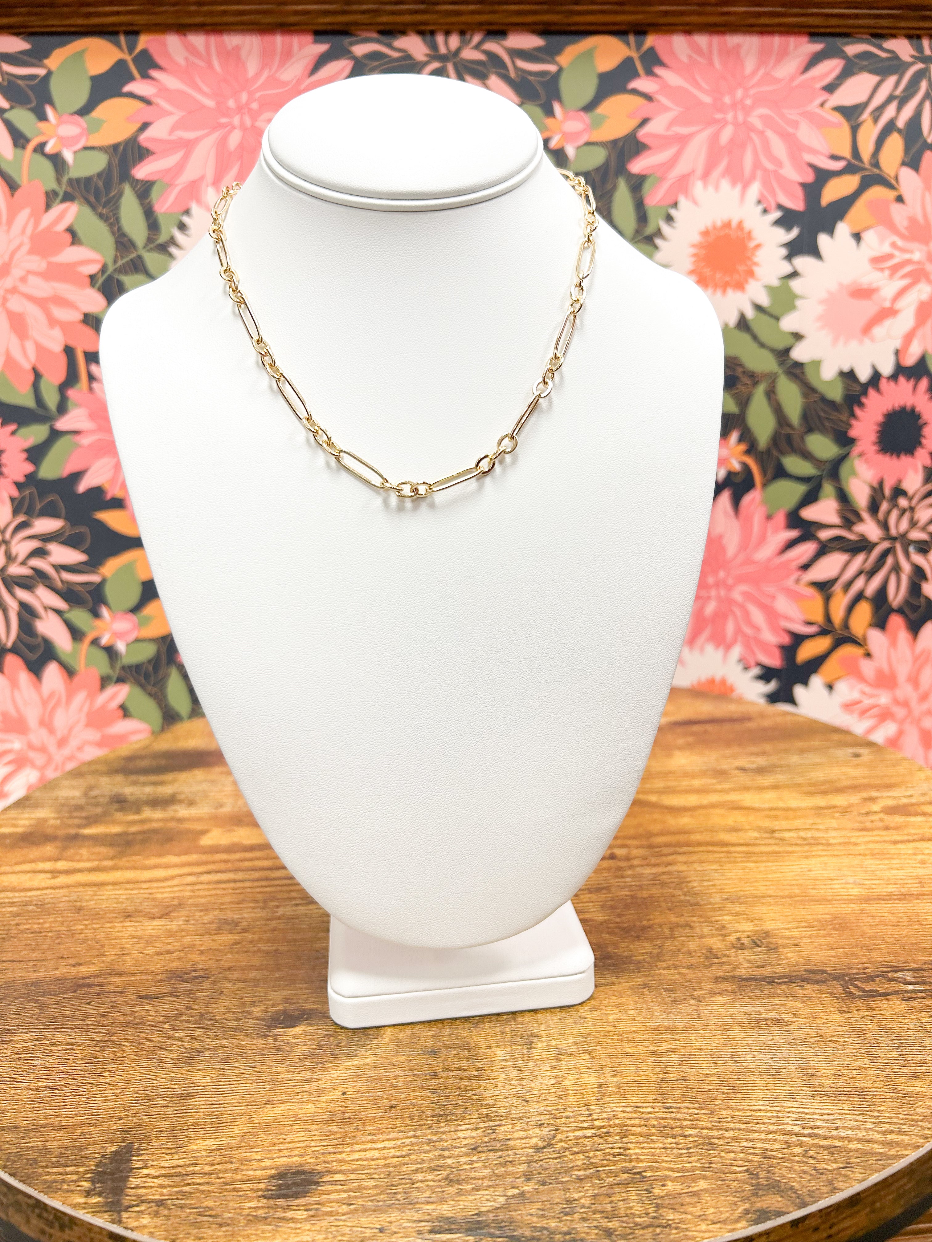 Gold Long Oval Chain Link Necklace