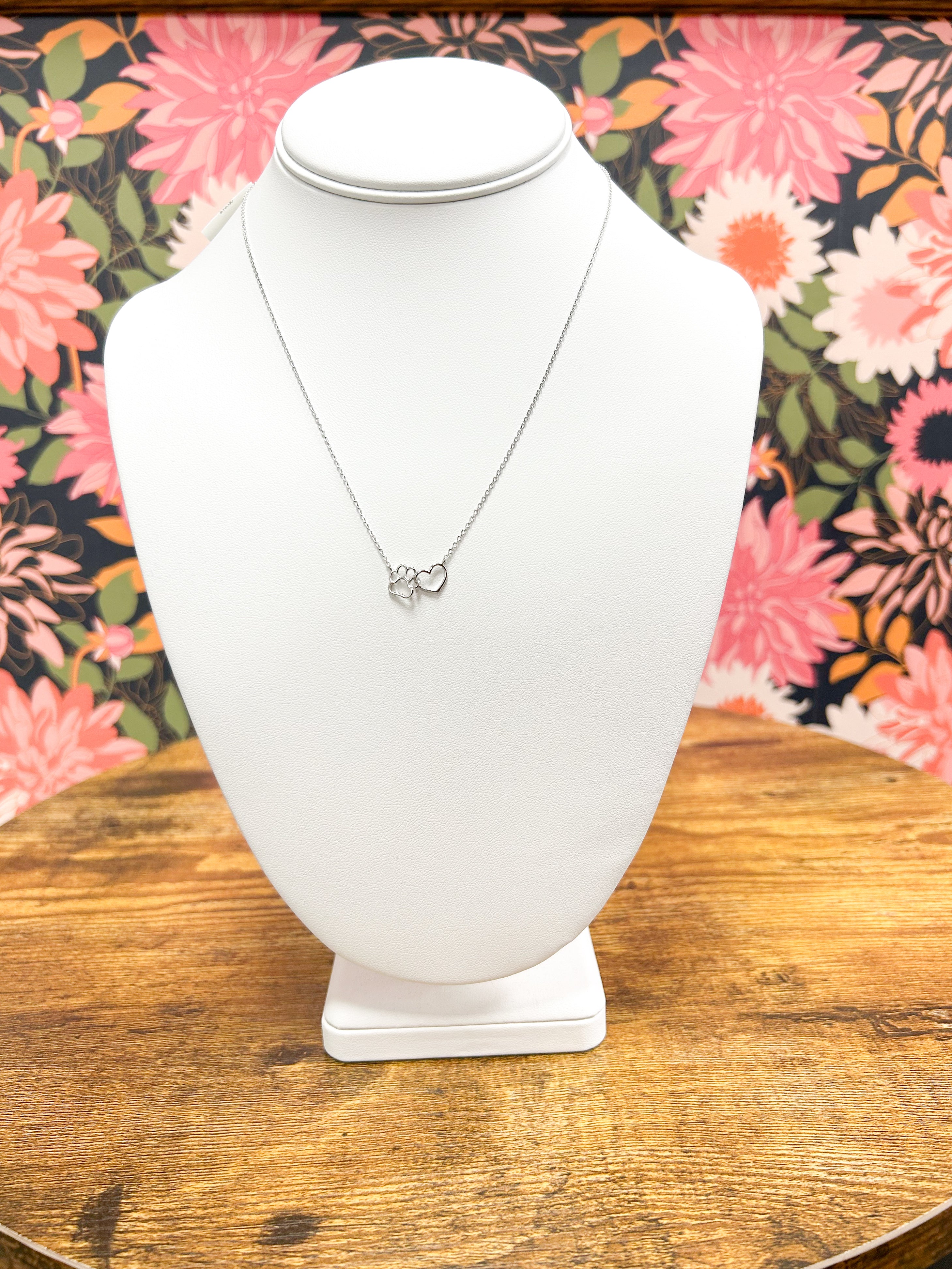 Silver Dog Paw Heart Cutout Pendant Necklace