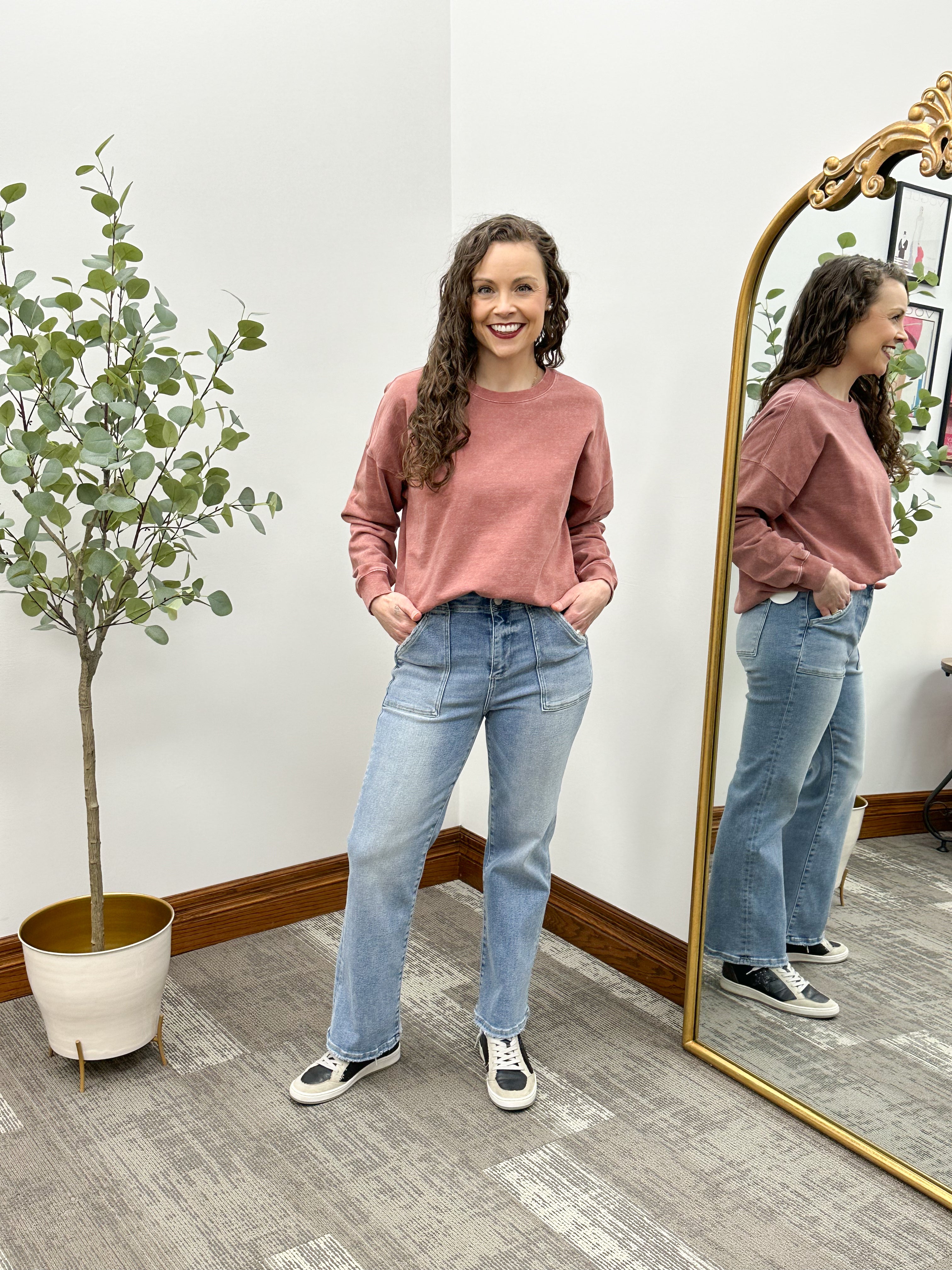 Acid Wash Crew Neck Sweatshirt