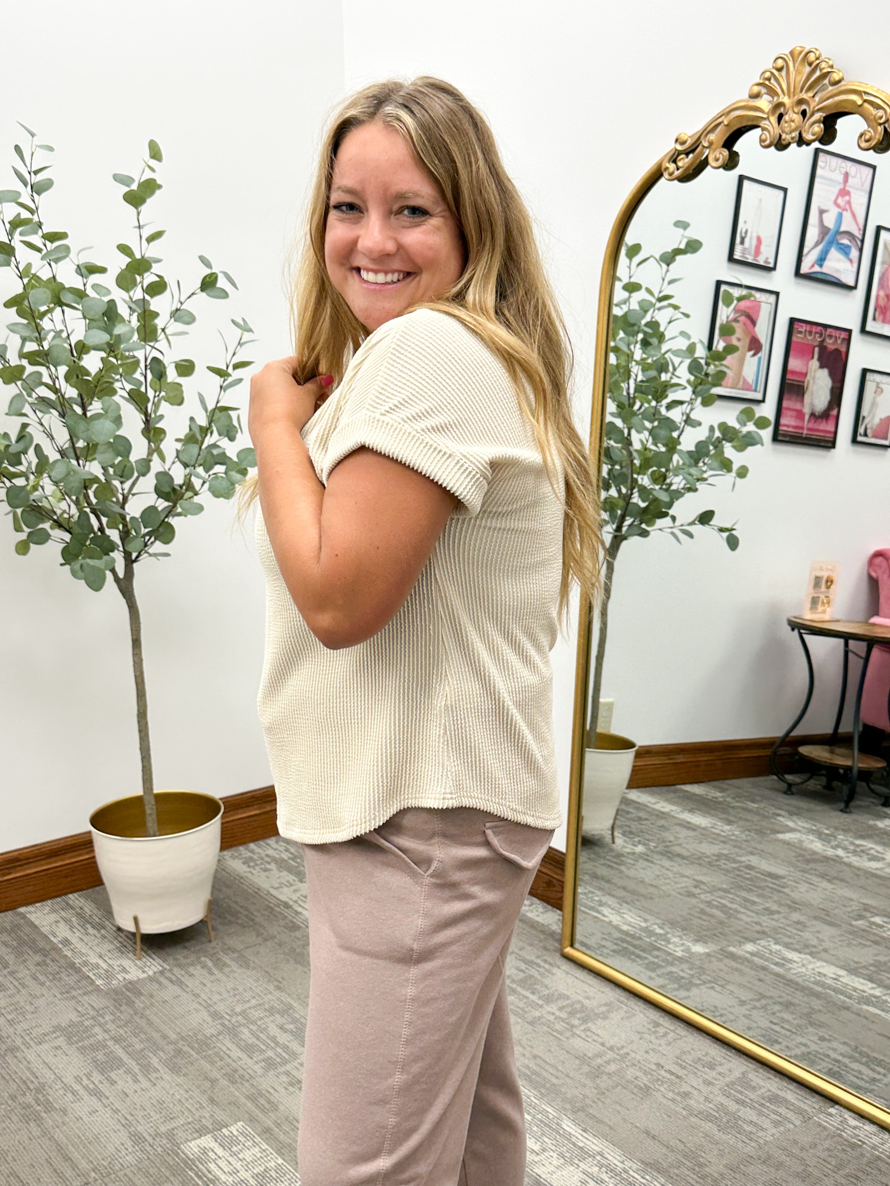Beige Ribbed T-Shirt