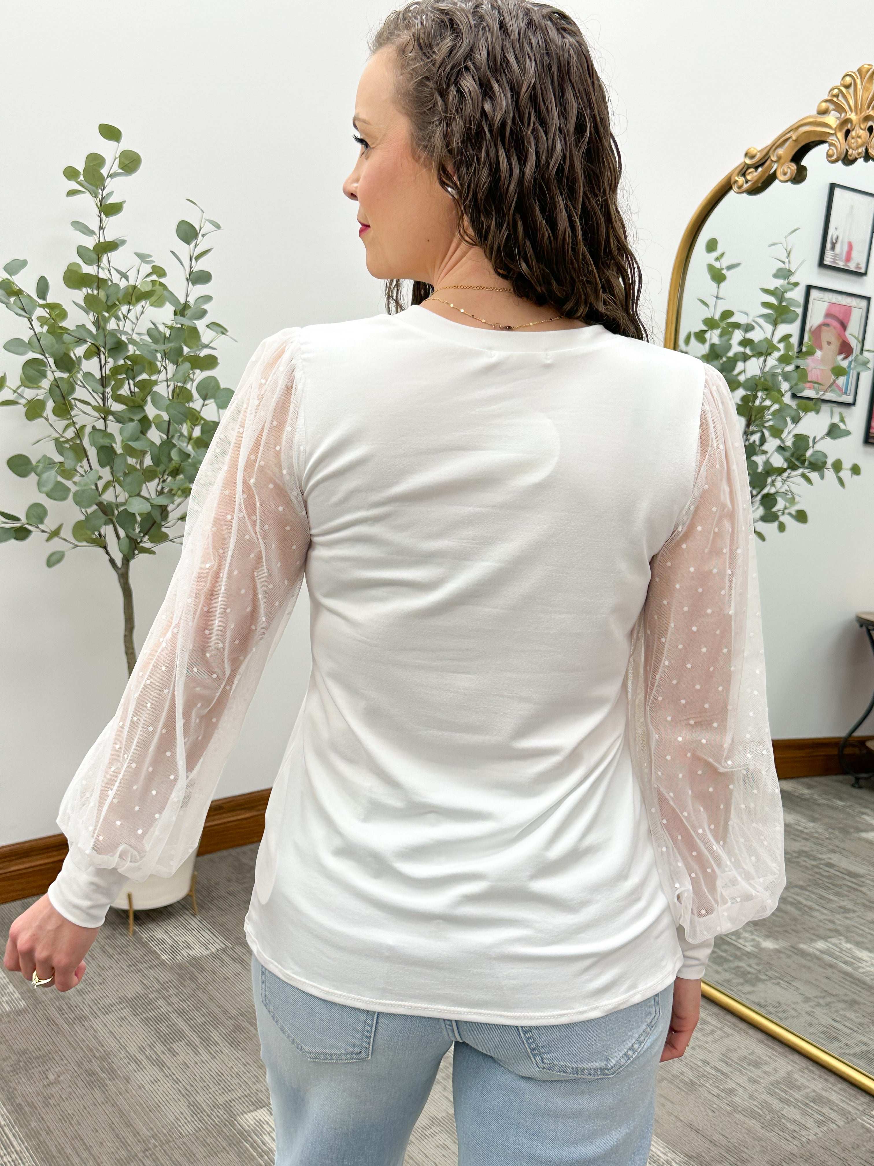 Fiona Mesh Polka Dot Sleeve Top