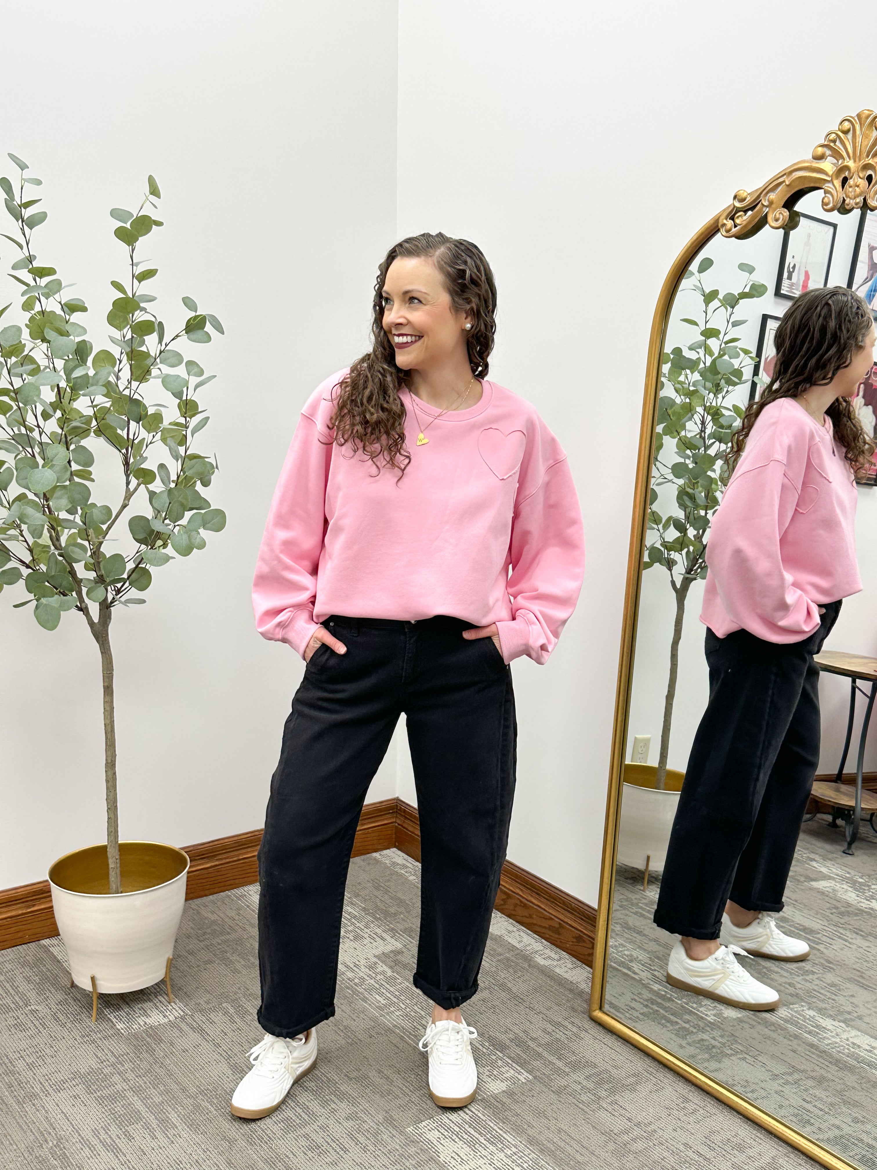 Pink Heart Patch Terry Sweatshirt