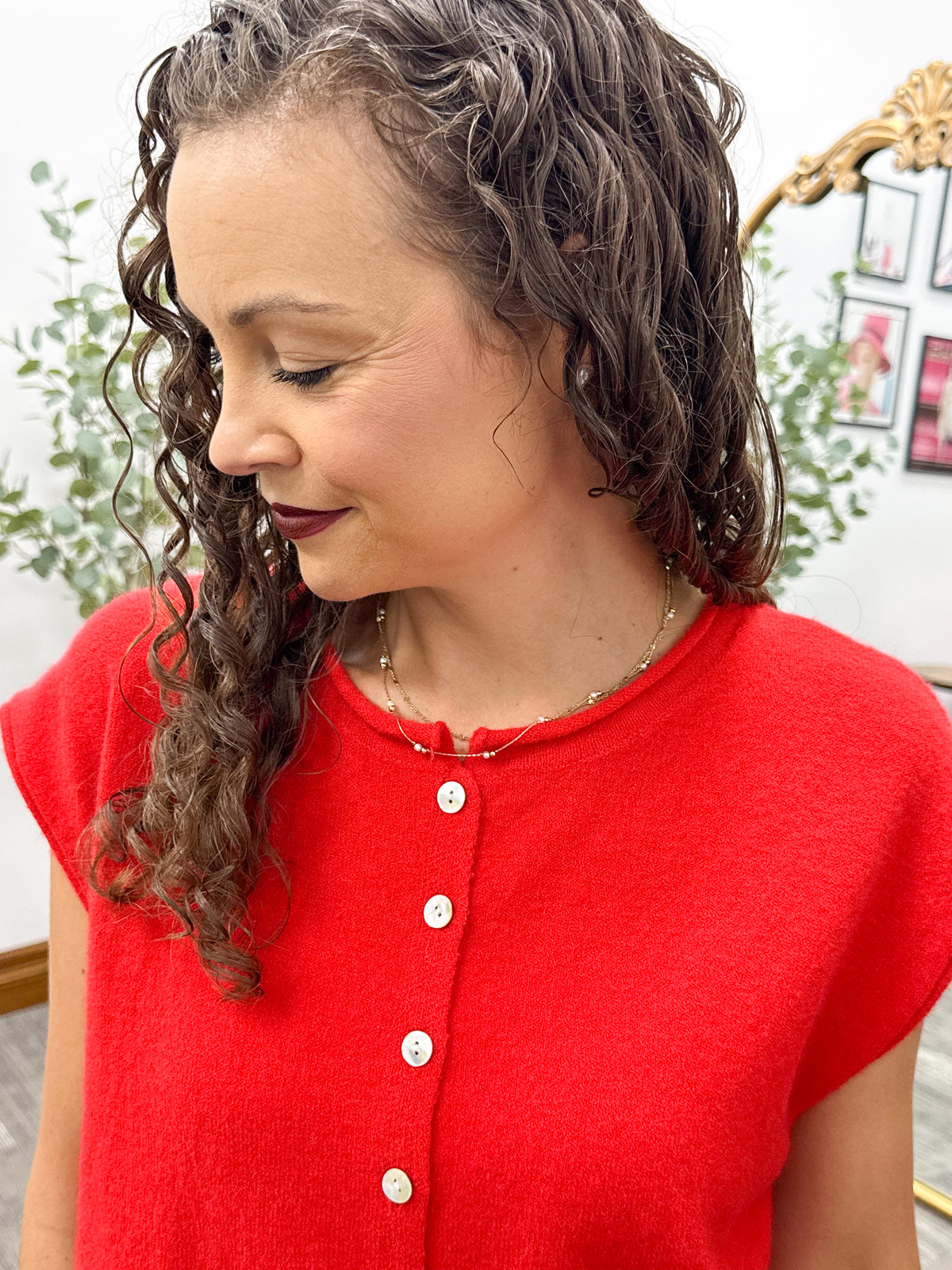 Red Lightweight Sleeveless Button Cardigan