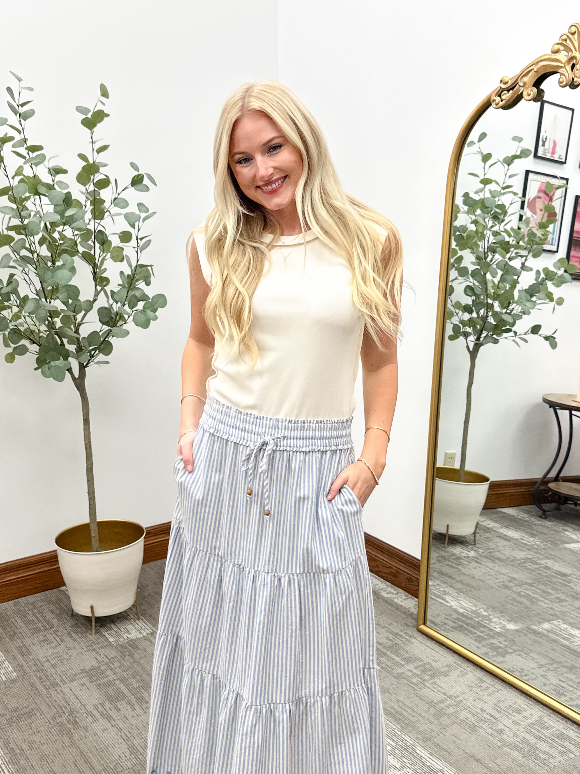 Cream Ribbed Cap Sleeve Top