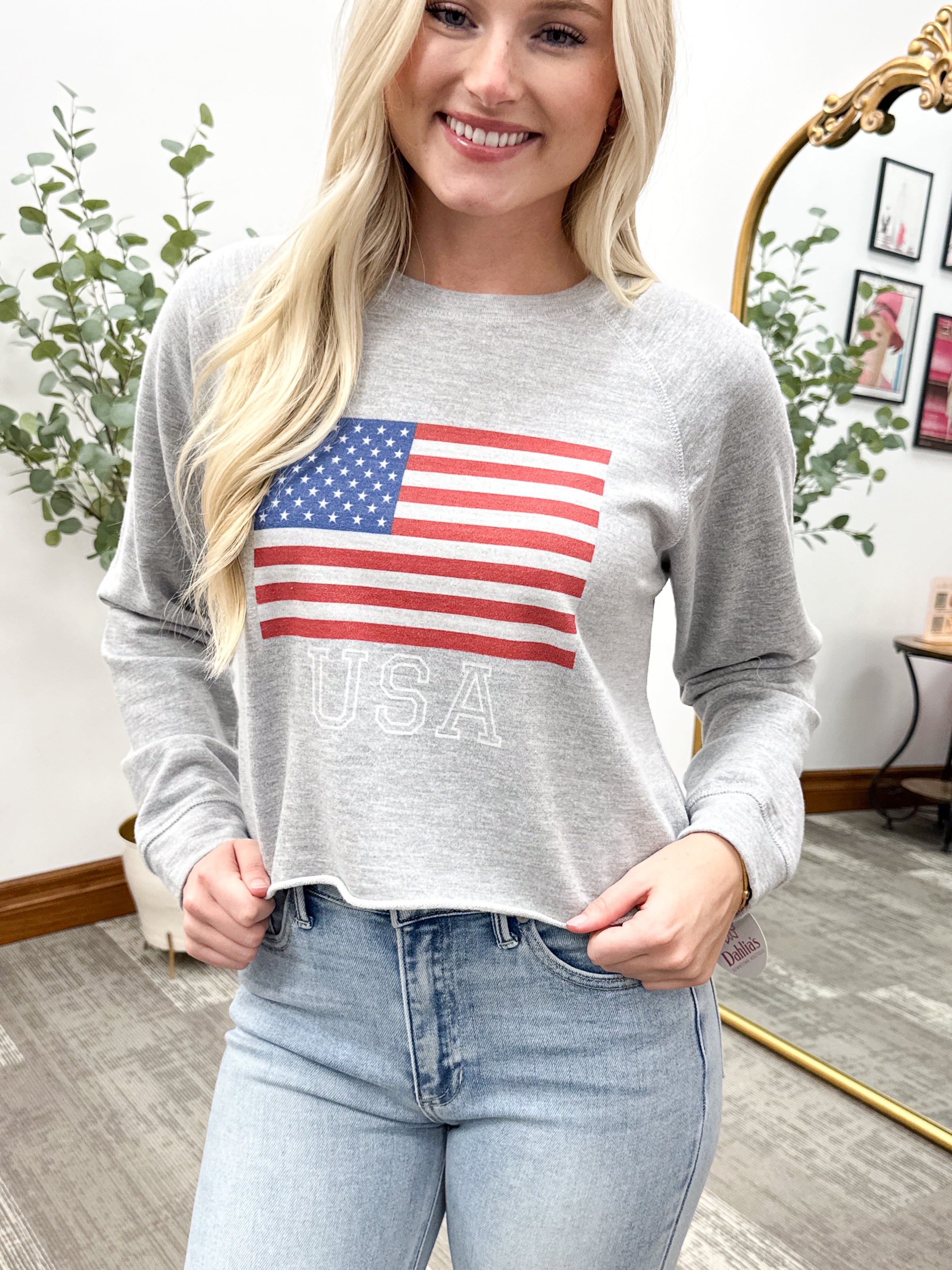American Flag USA Cropped Sweatshirt, Americana Sweatshirt, Cropped Sweatshirt