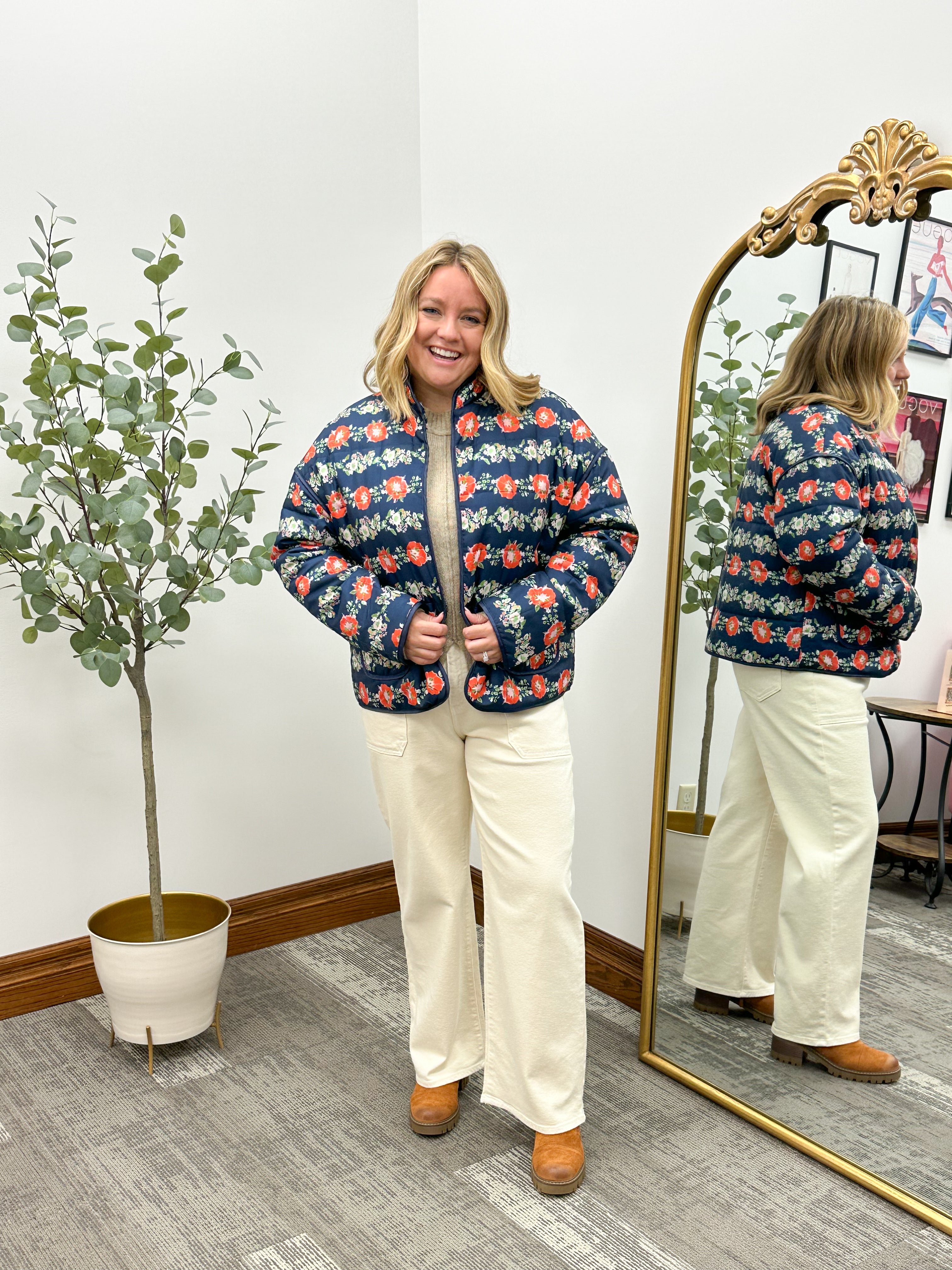Navy & Floral Quilted Jacket