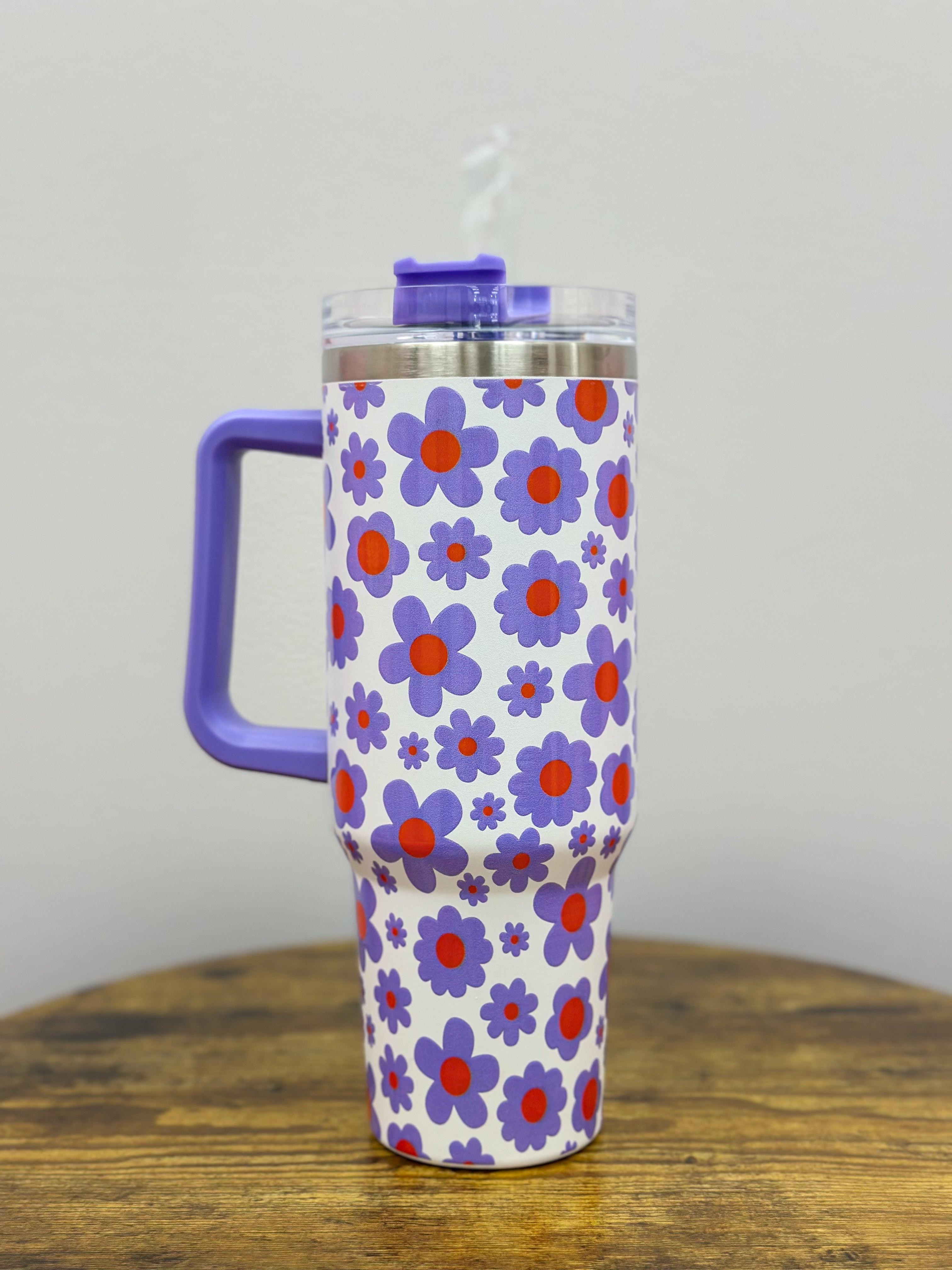 Large Printed Tumbler W/ Lid & Straw