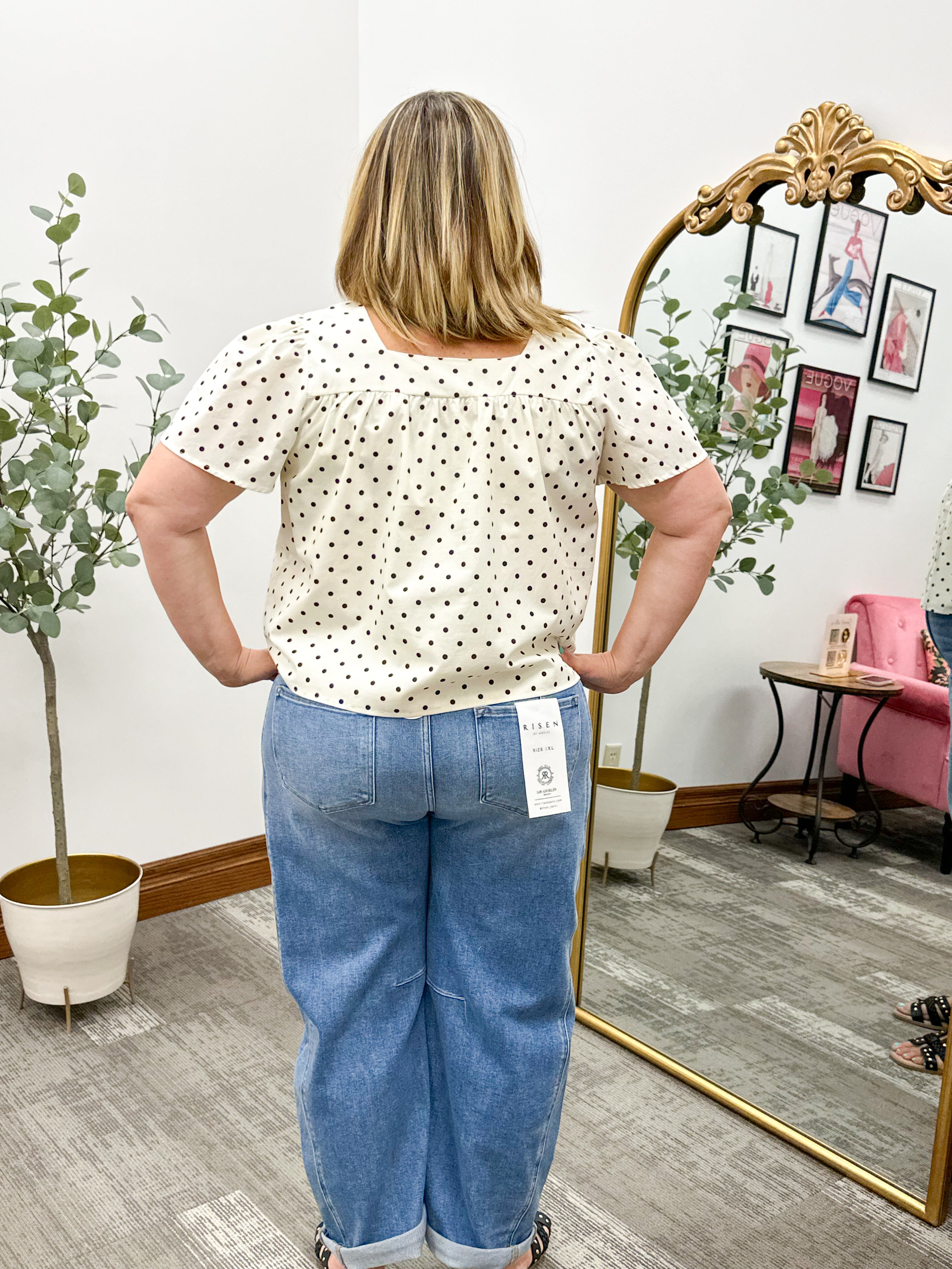 Cream & Black Polka Top