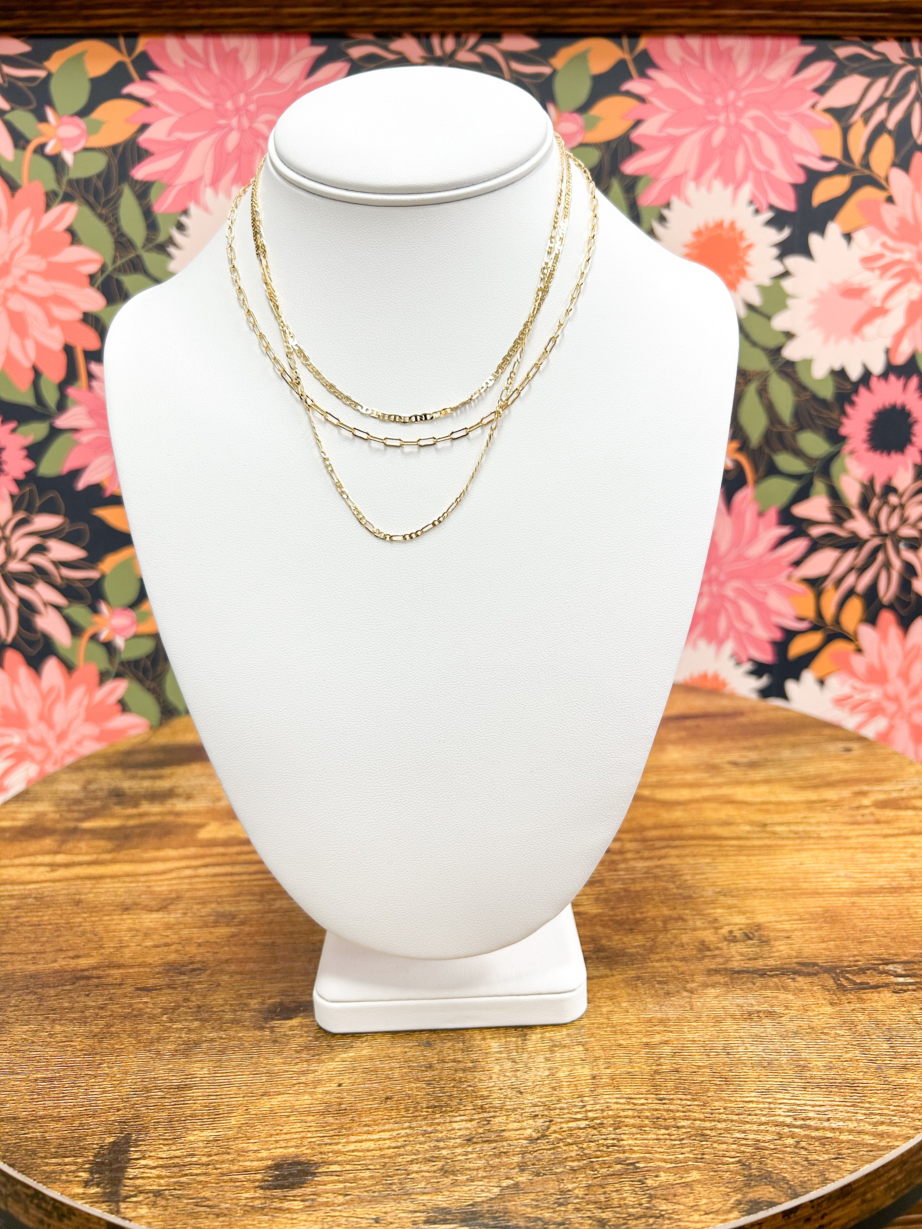Gold Mixed Layered Chains Necklace