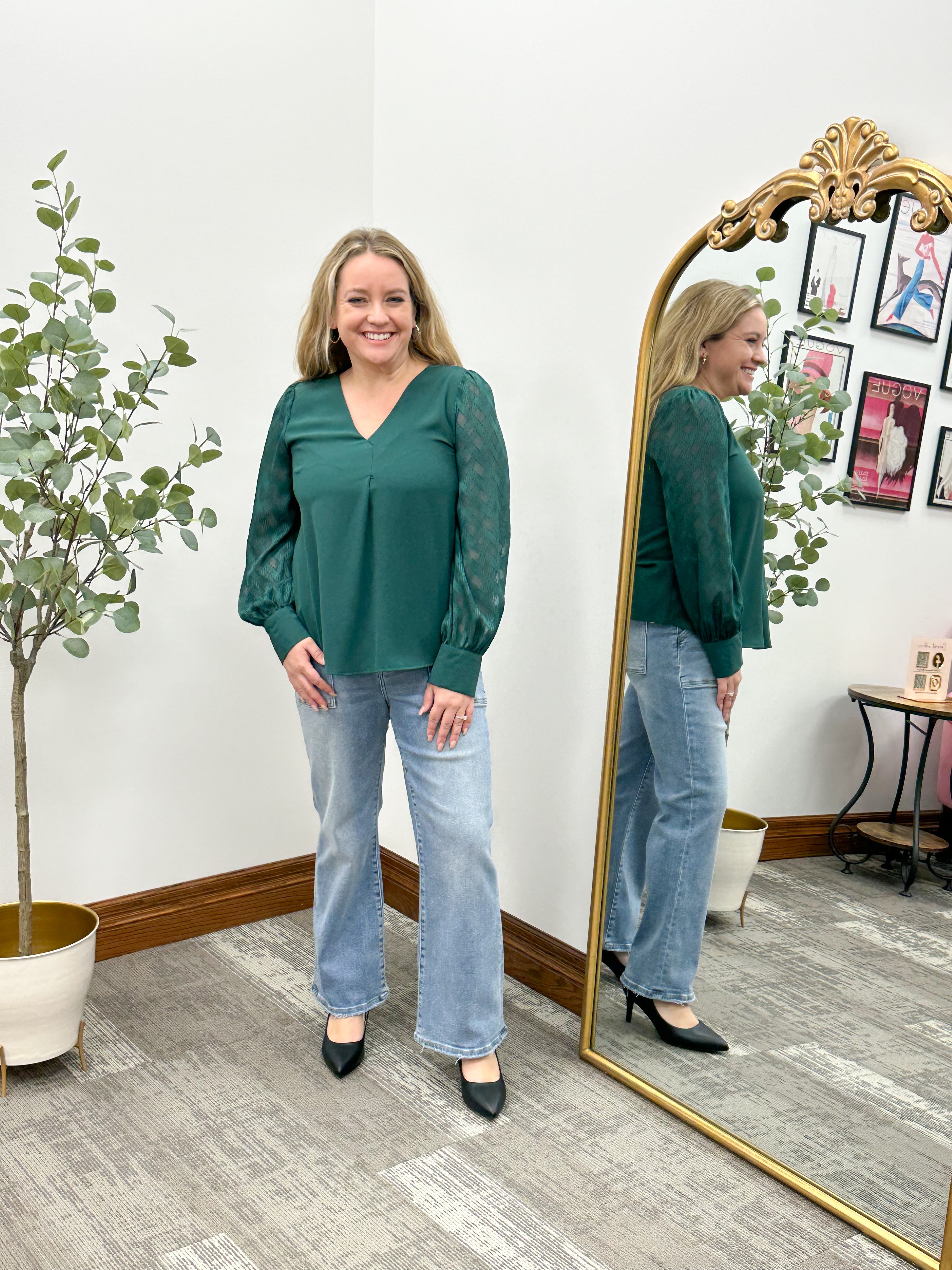 Rhonda Green V-Neck Blouse