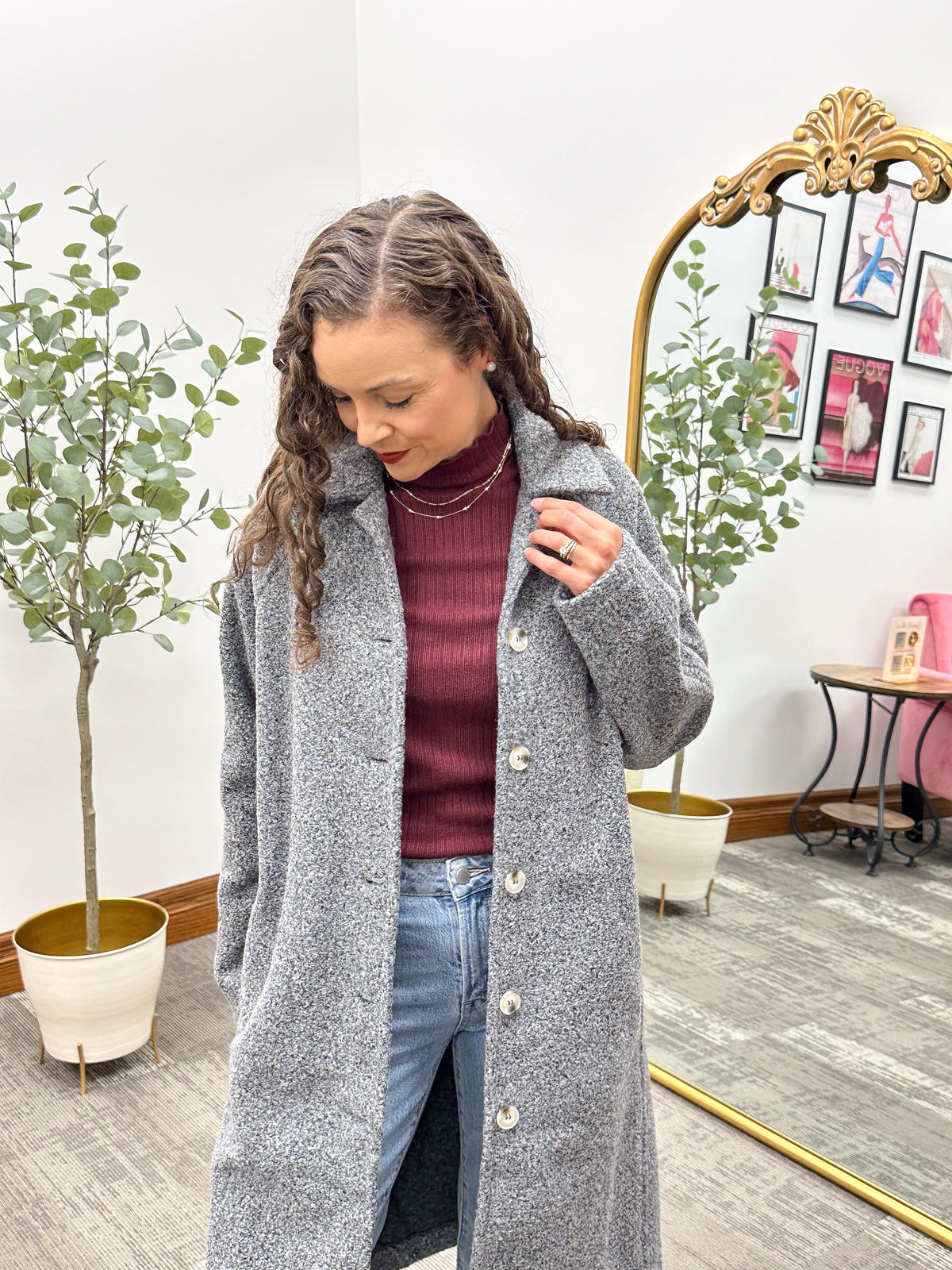 Gray Longline Teddy Jacket