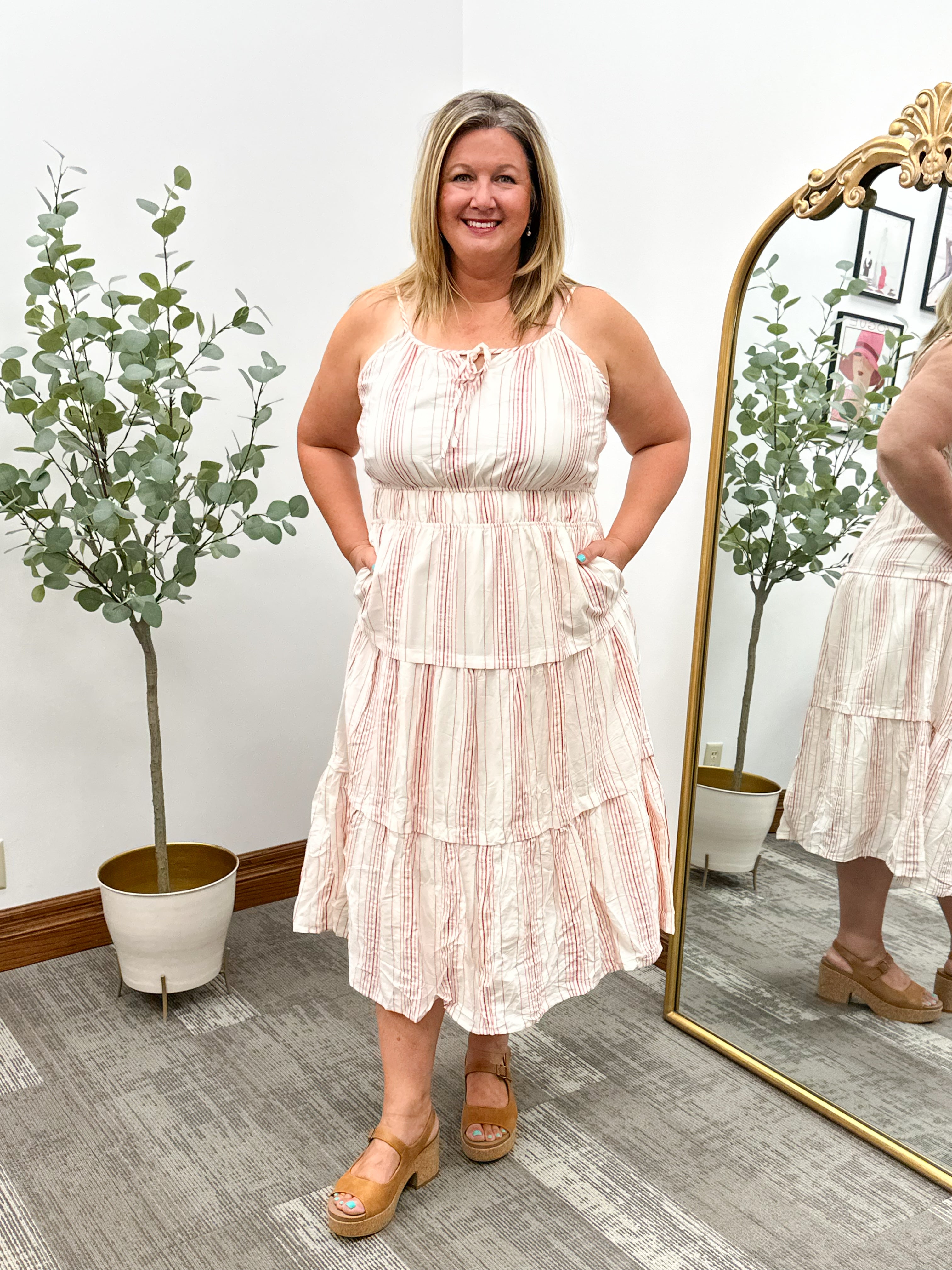 Plus size cream and red striped dress, plus size 4th of July dress, Cute plus size dress