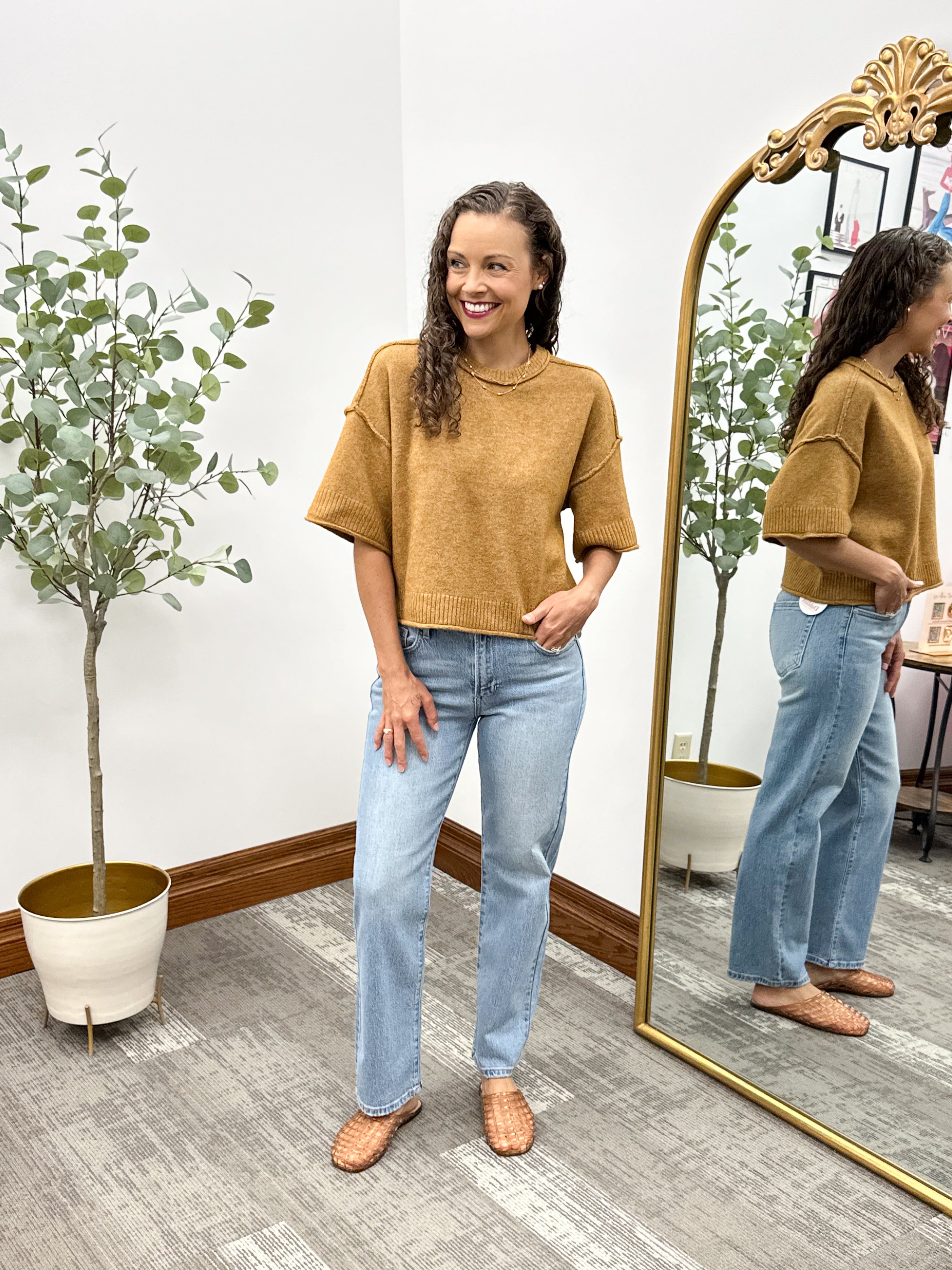 Camel Short Sleeve Sweater