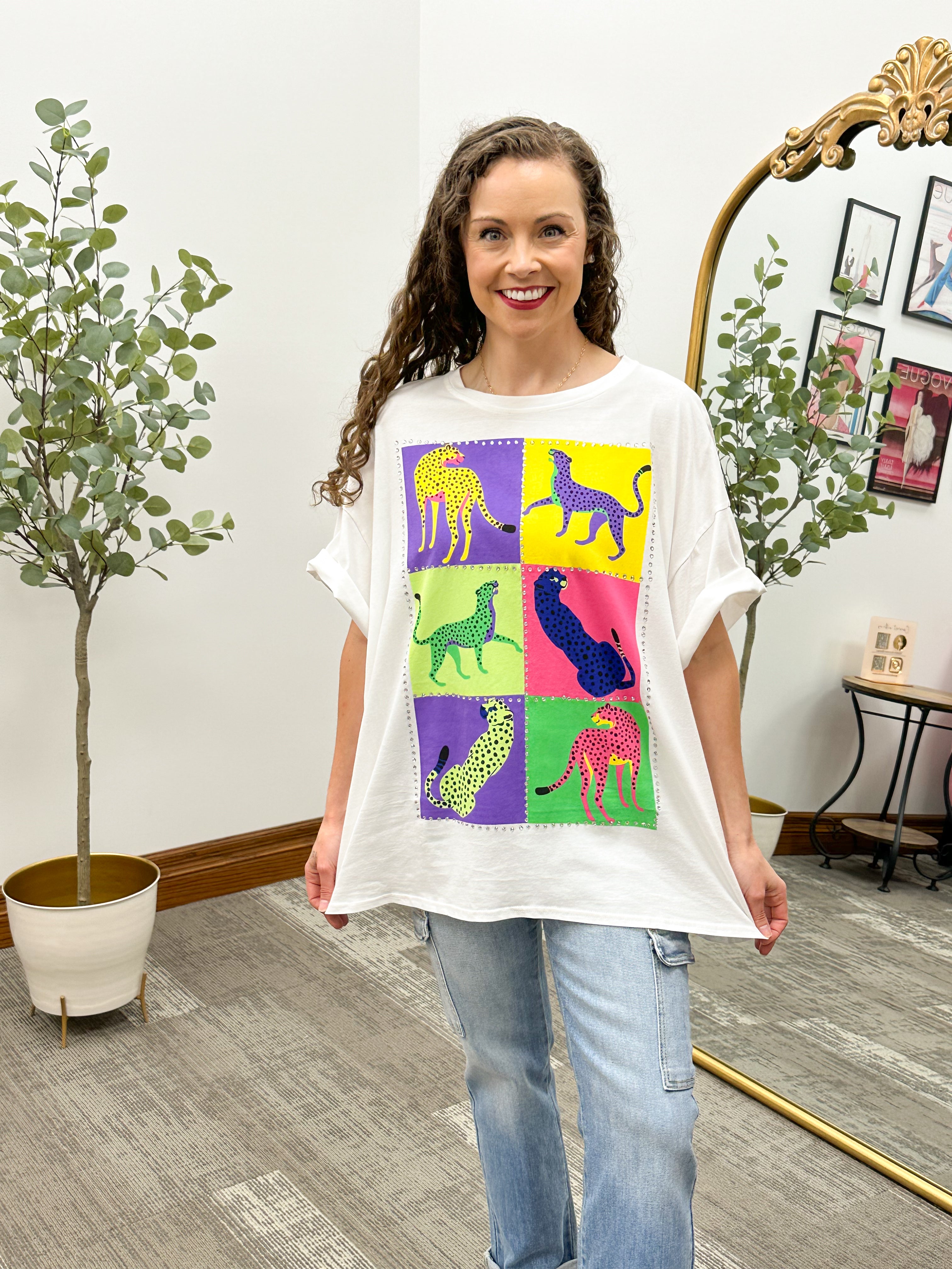 Color Block Cheetah Print Graphic Tee