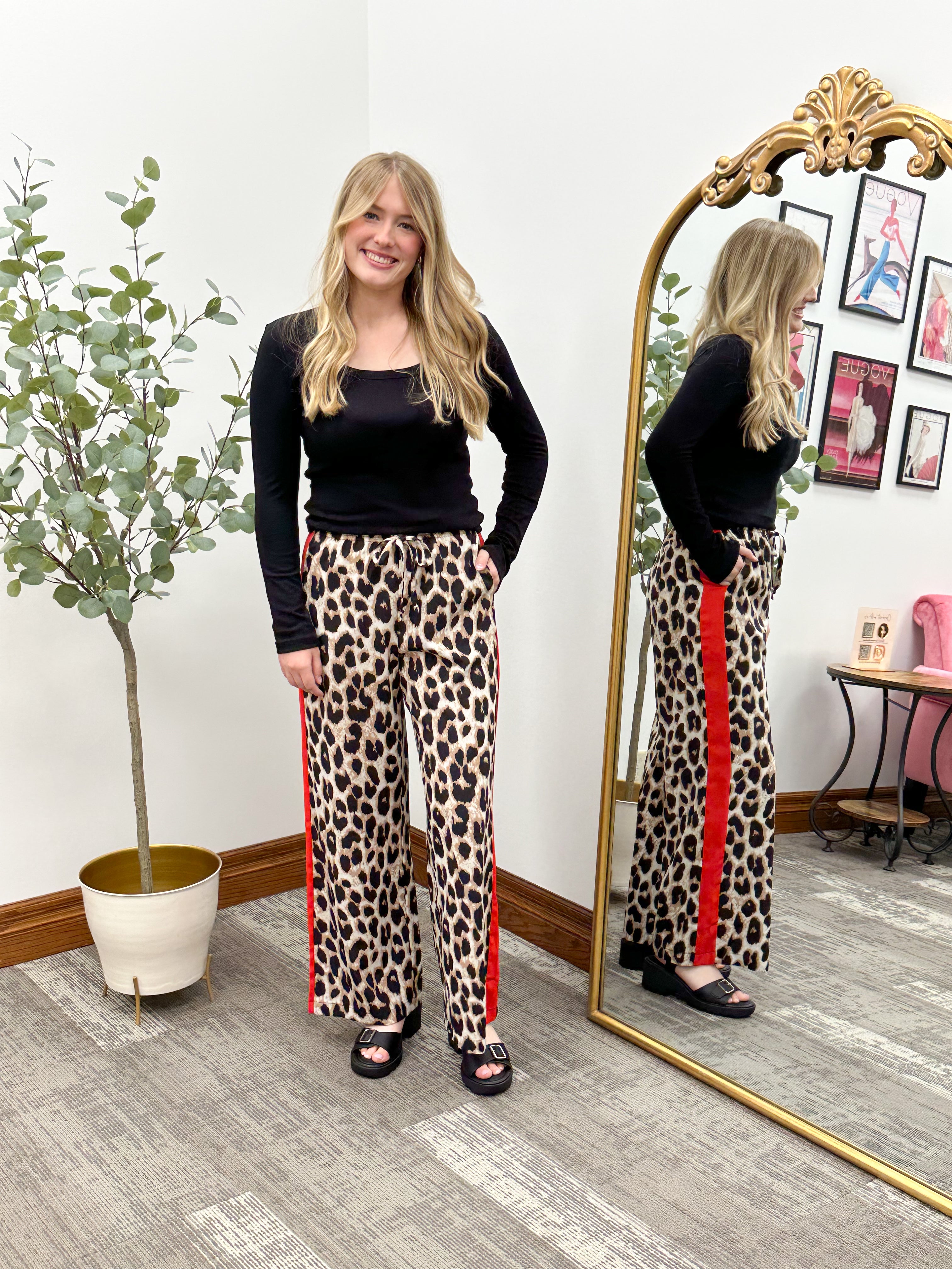 Leopard Print Red Striped Pants