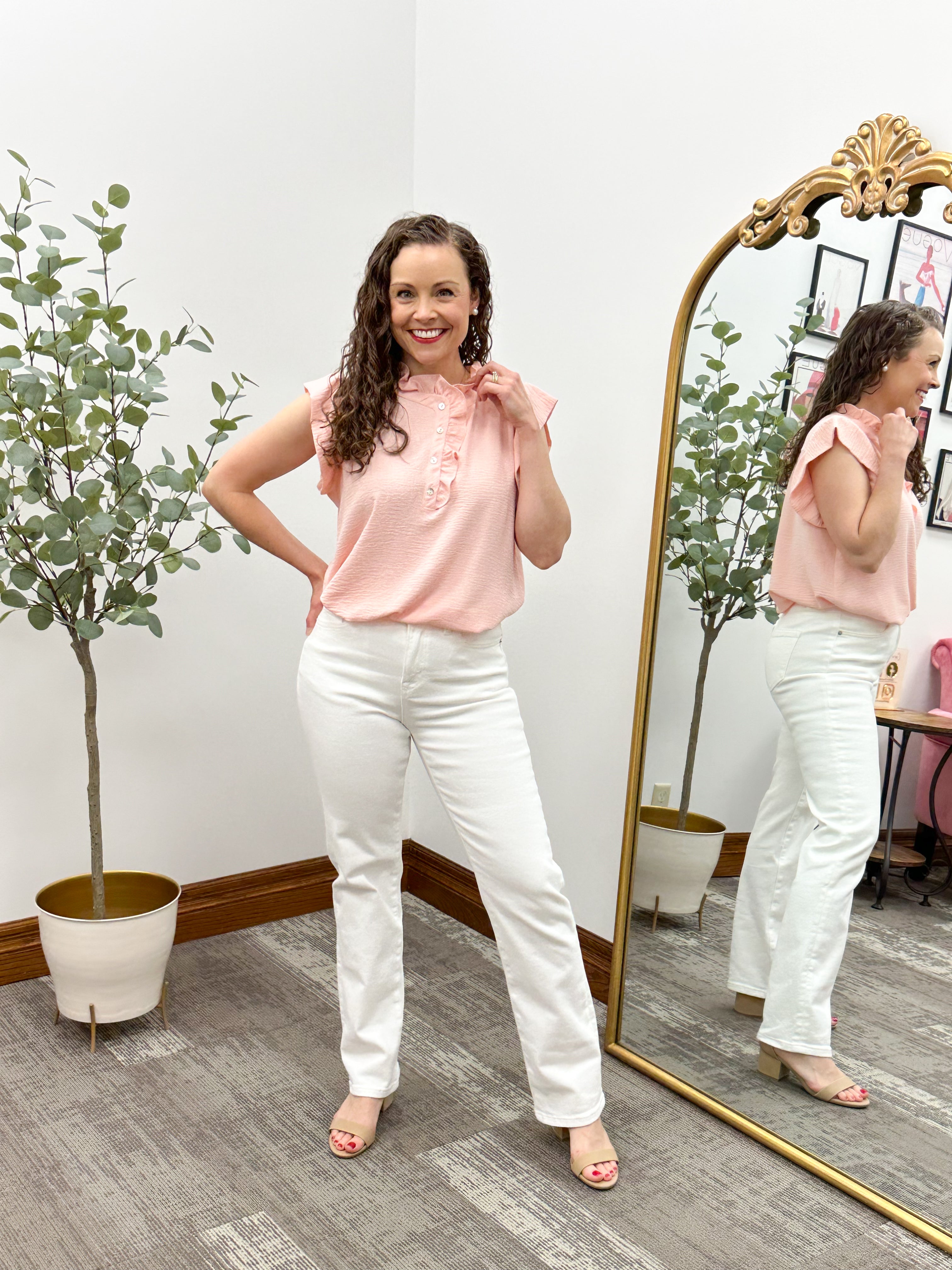 Lexi Pink Ruffle Sleeve Blouse